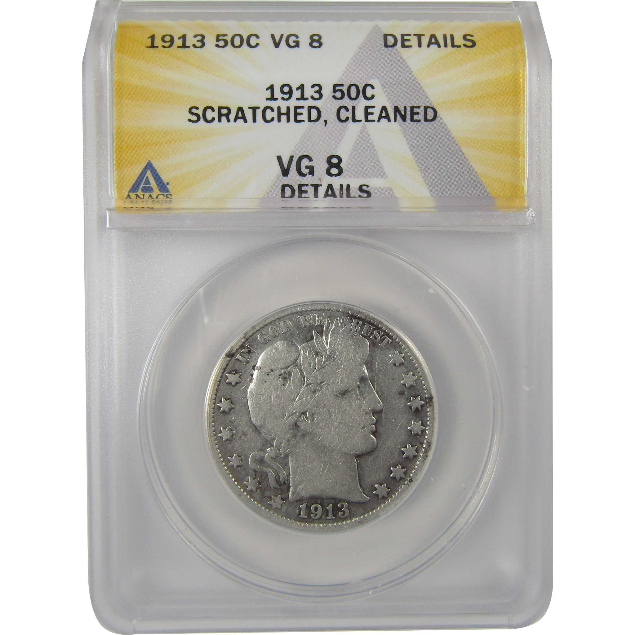 1913 Barber Half Dollar VG 8 Details ANACS Silver 50c Coin SKU:I20122