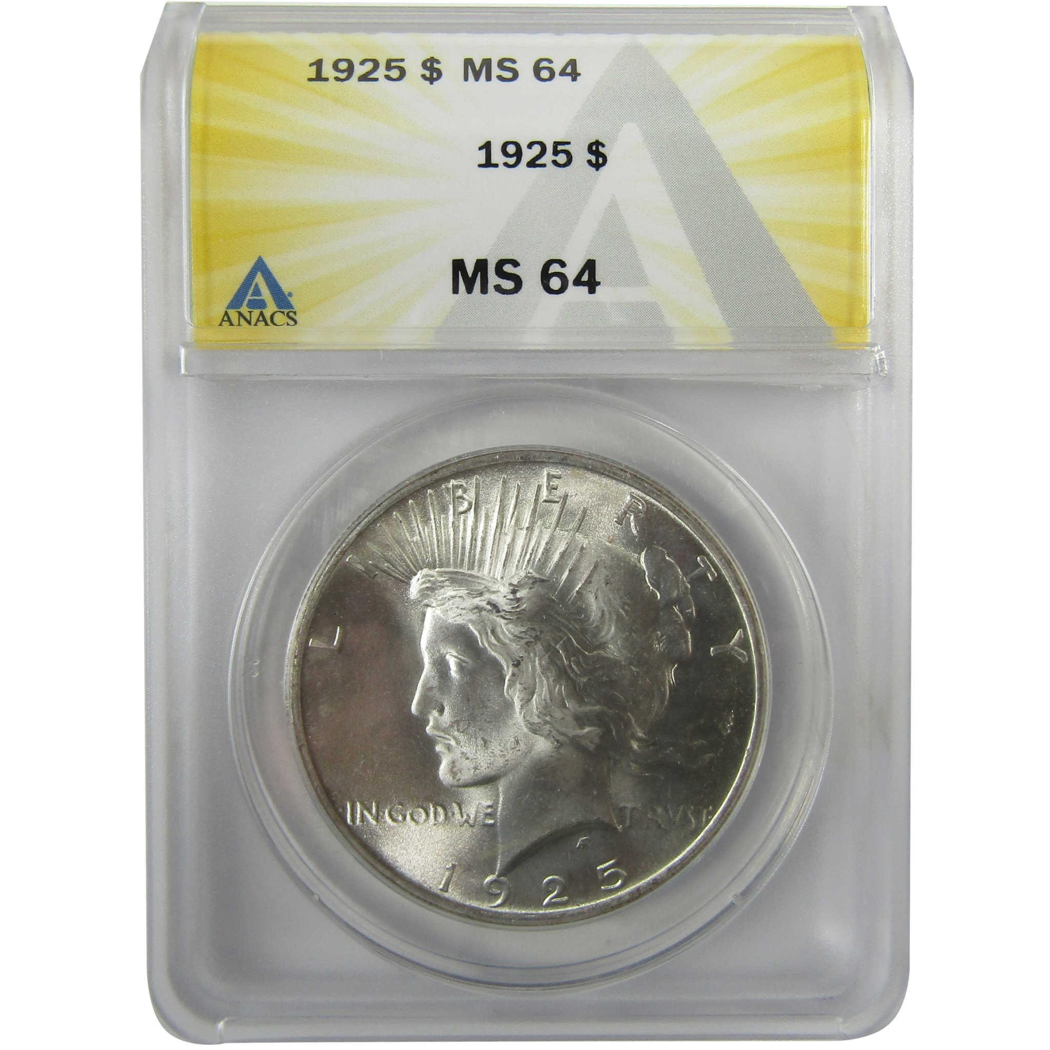 1925 Peace Silver Dollar MS 64 ANACS Uncirculated $1 Coin SKU:I28066