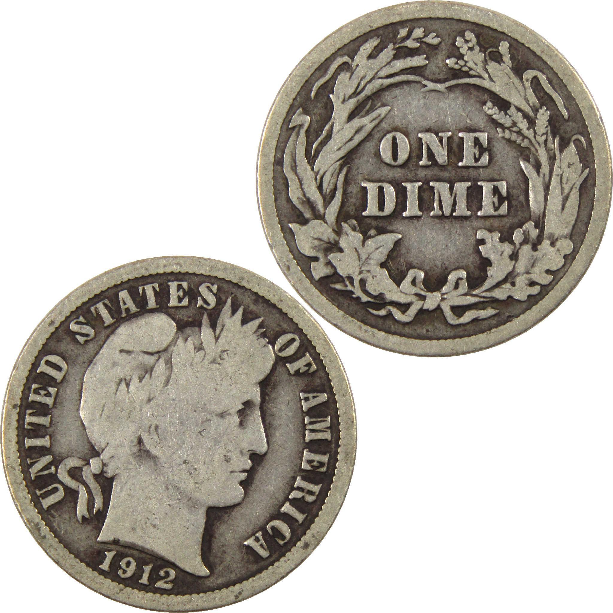 1912 Barber Dime VG Very Good Silver 10c Coin