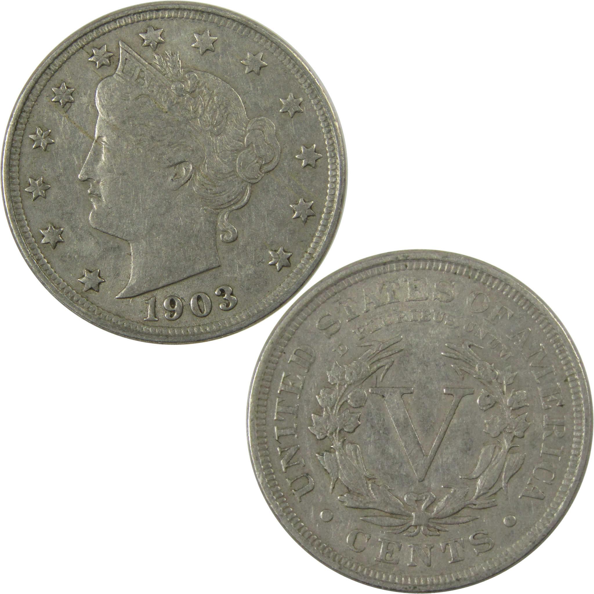 1903 Liberty Head V Nickel VF Very Fine 5c Coin Collectible SKU:I26923