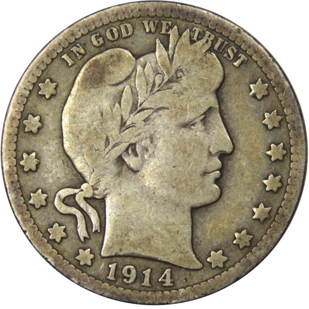 1914 D Barber Quarter VG Very Good Silver 25c Coin