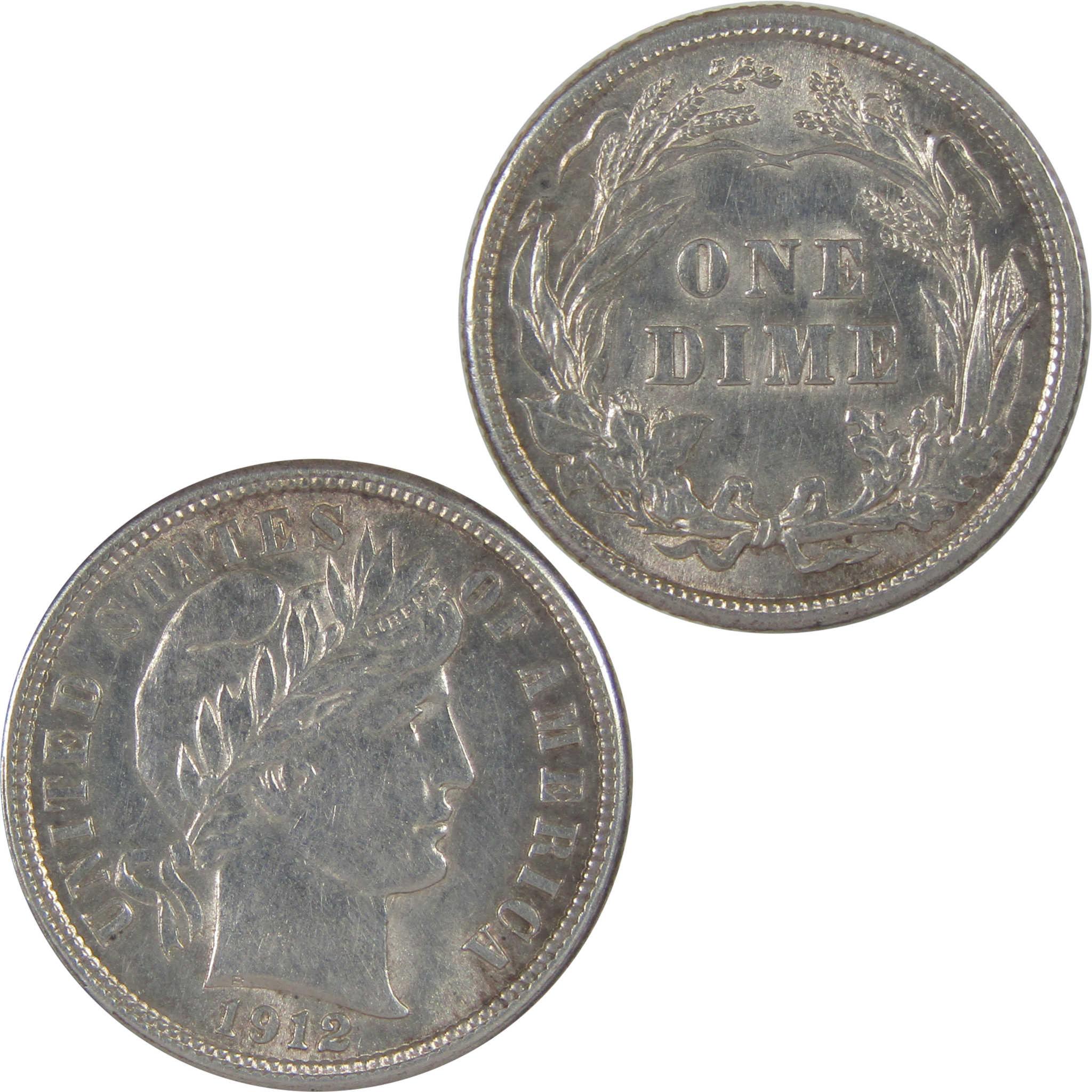 1912 Barber Dime AU About Uncirculated Silver 10c Coin SKU:I18734