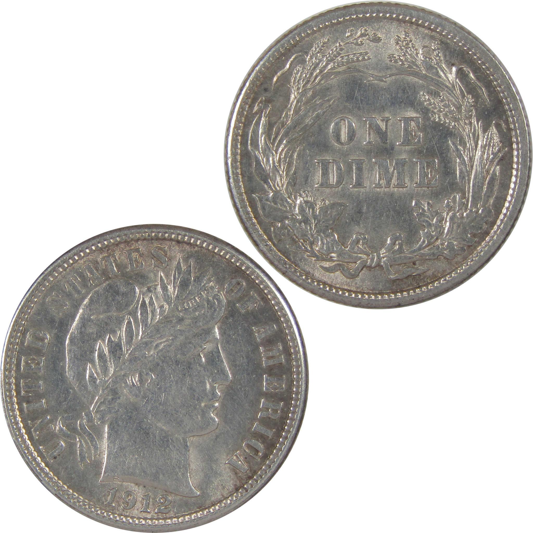 1912 Barber Dime AU About Uncirculated Silver 10c Coin SKU:I18734