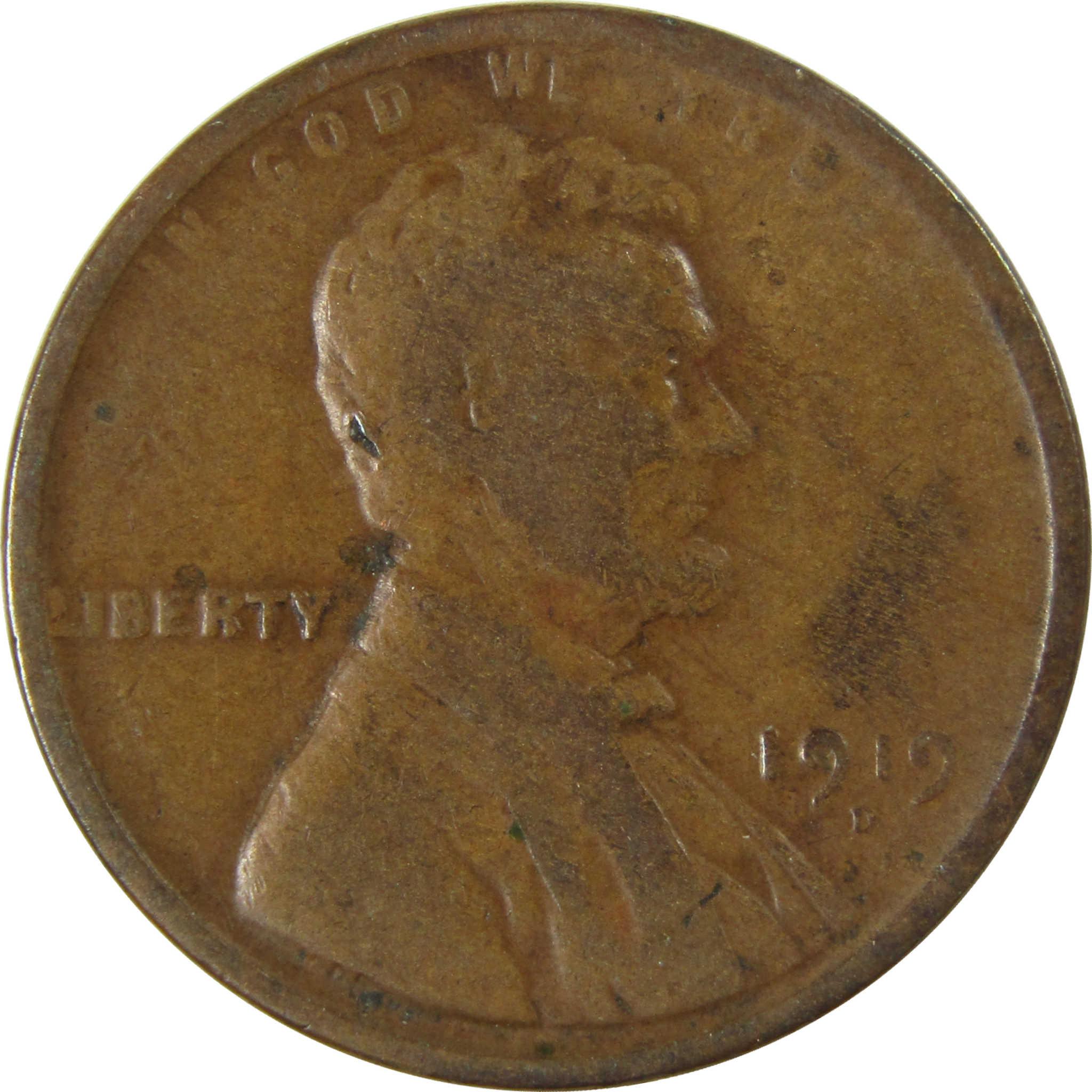 1919 D Lincoln Wheat Cent G Good Penny 1c Coin Collectible SKU:I27179