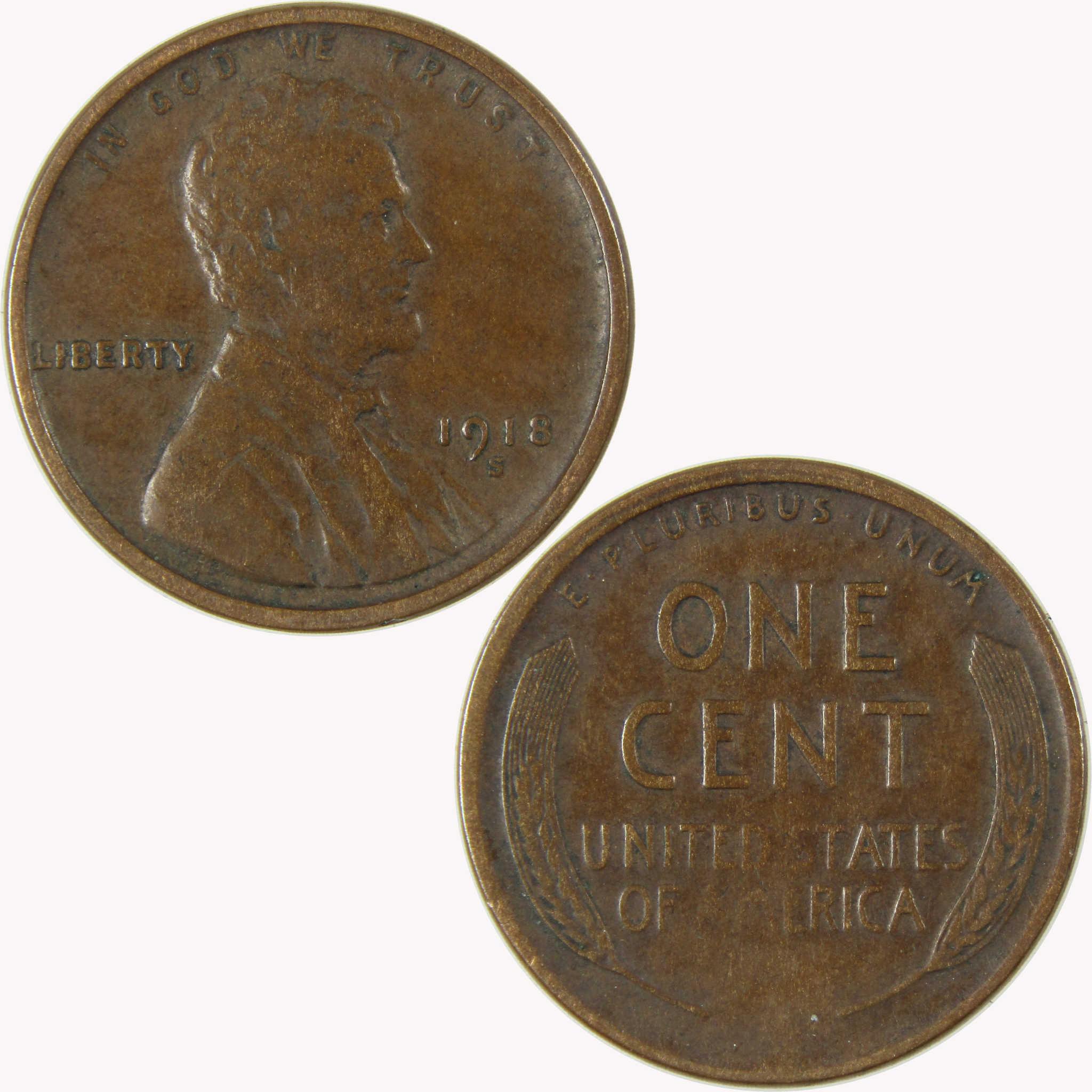 1918 S Lincoln Wheat Cent VF Very Fine Penny 1c Coin SKU:I25855