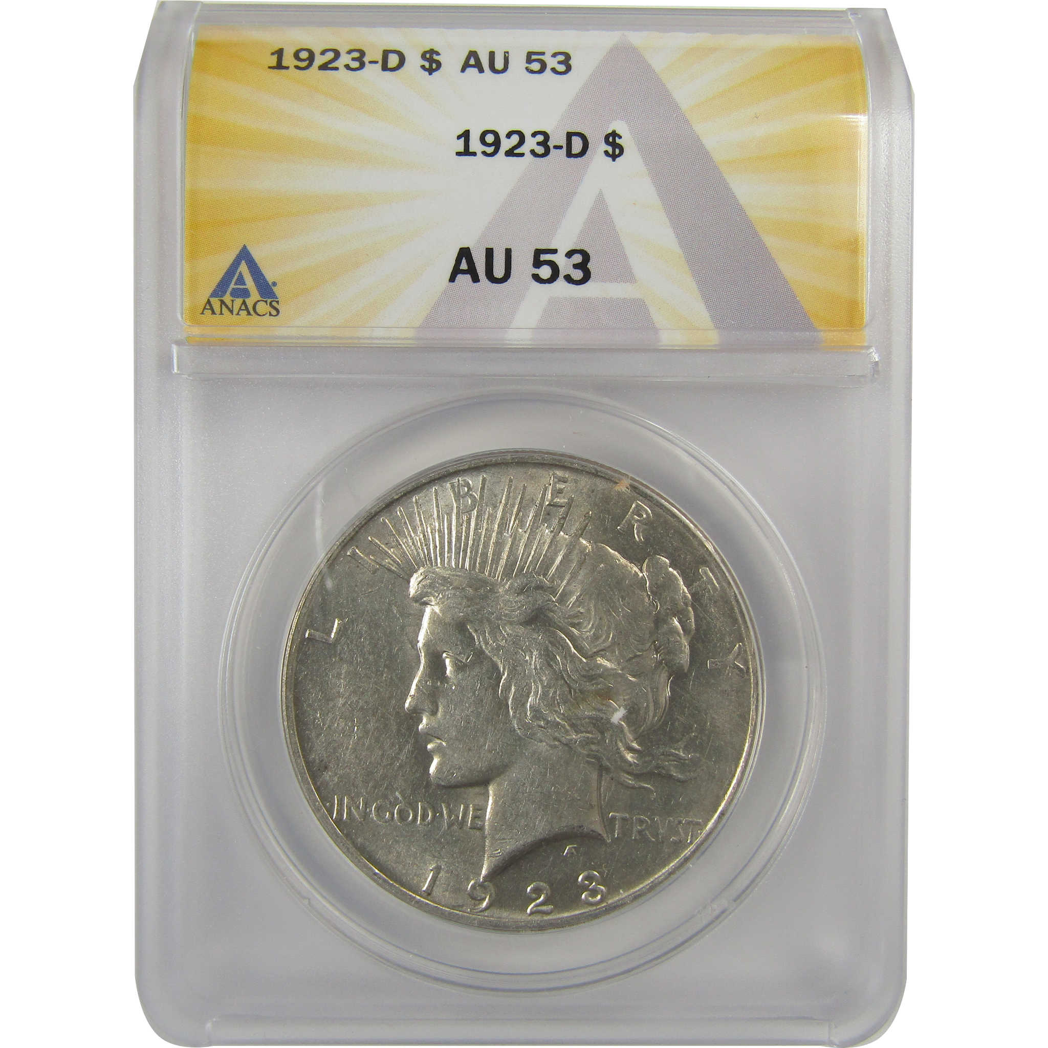 1923 D Peace Dollar AU 53 ANACS Silver $1 Coin SKU:I20444