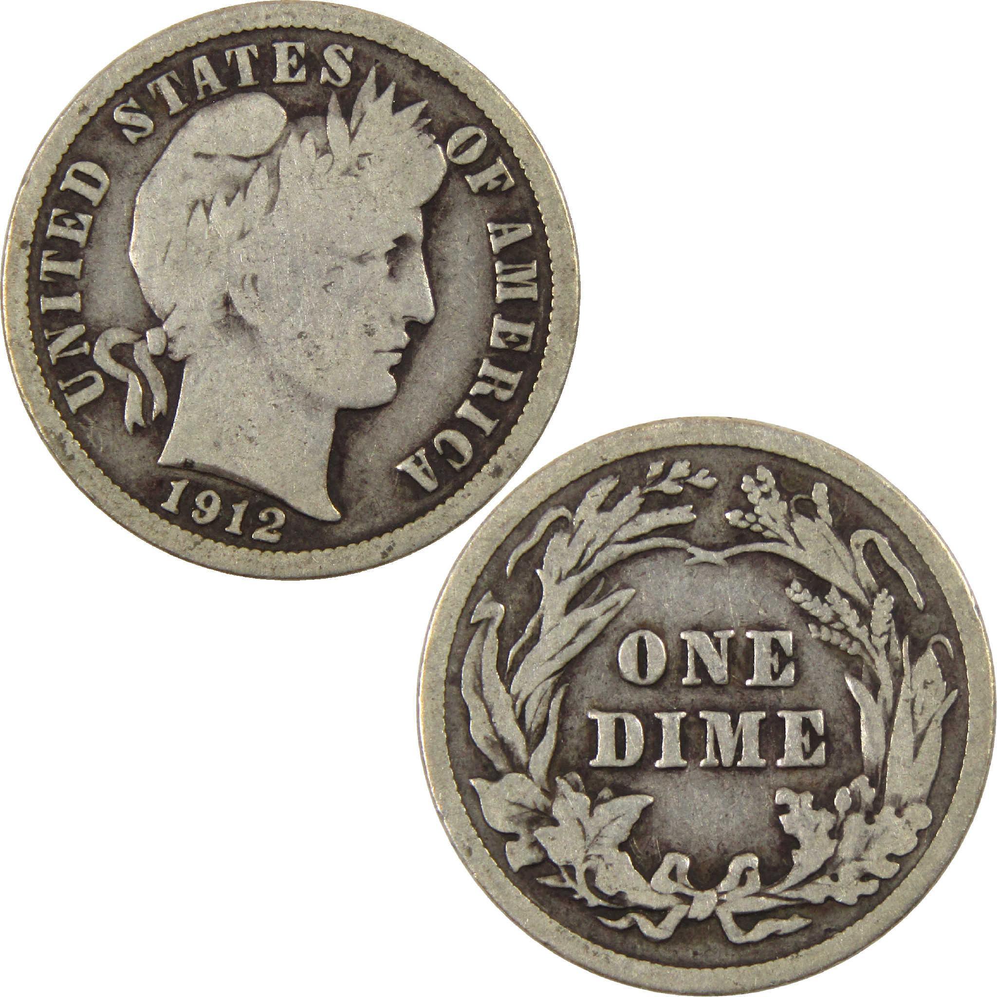 1912 Barber Dime VG Very Good Silver 10c Coin