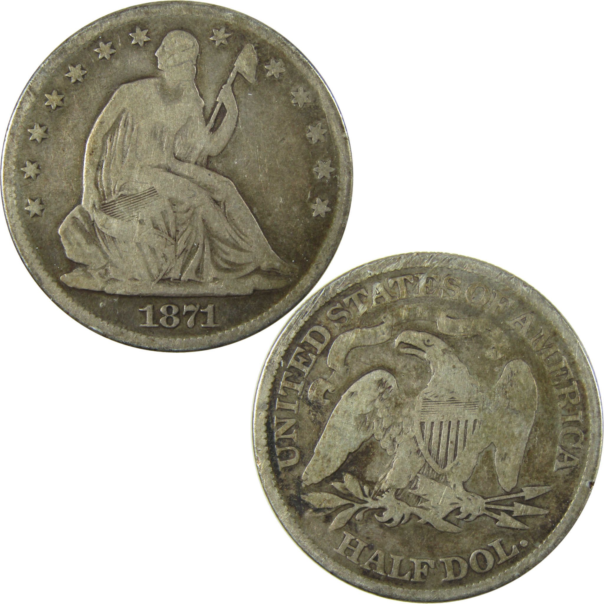 1871 Seated Liberty Silver Half Dollar VG Very Good SKU:I27858
