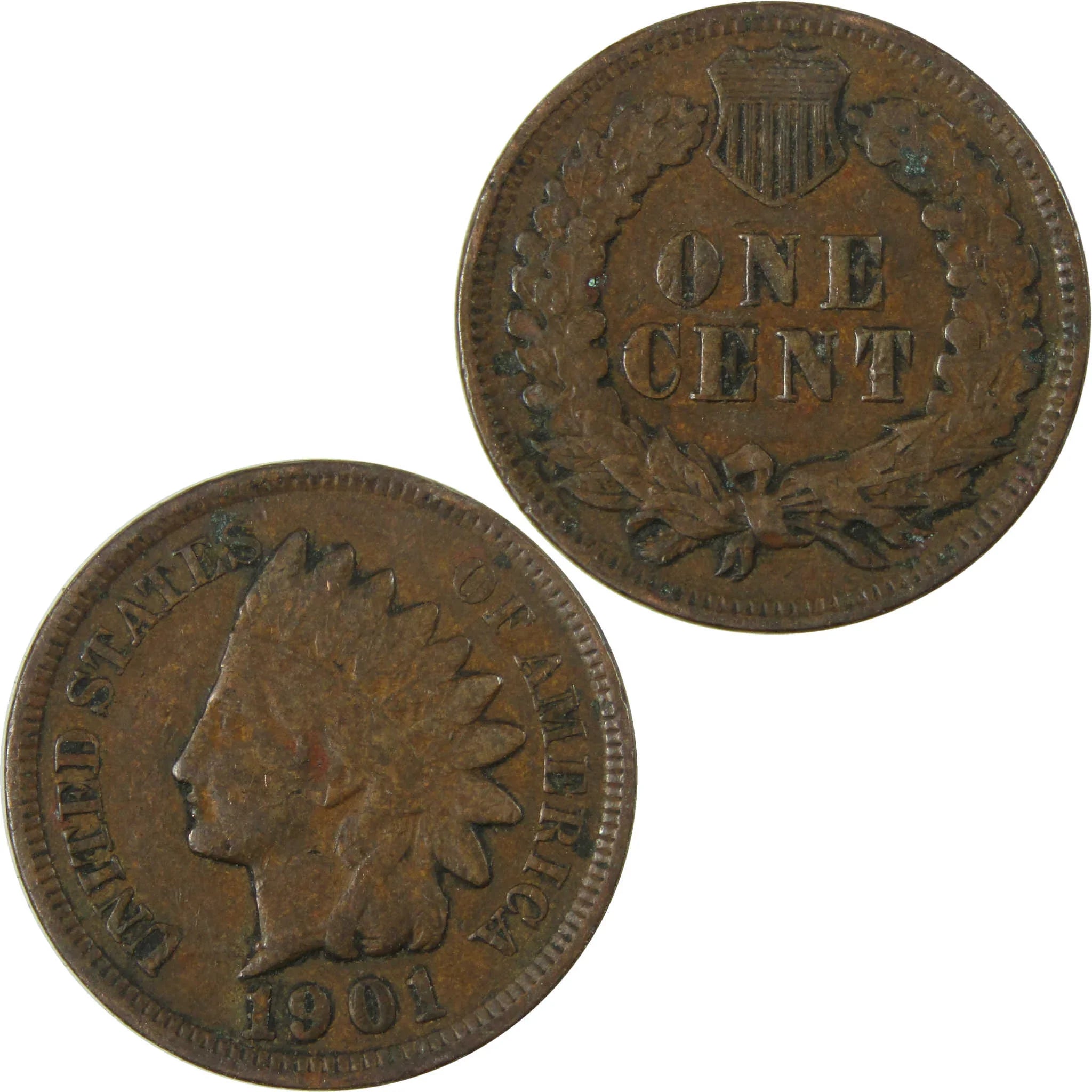1901 Indian Head Cent F Fine Penny 1c Coin SKU:I27015
