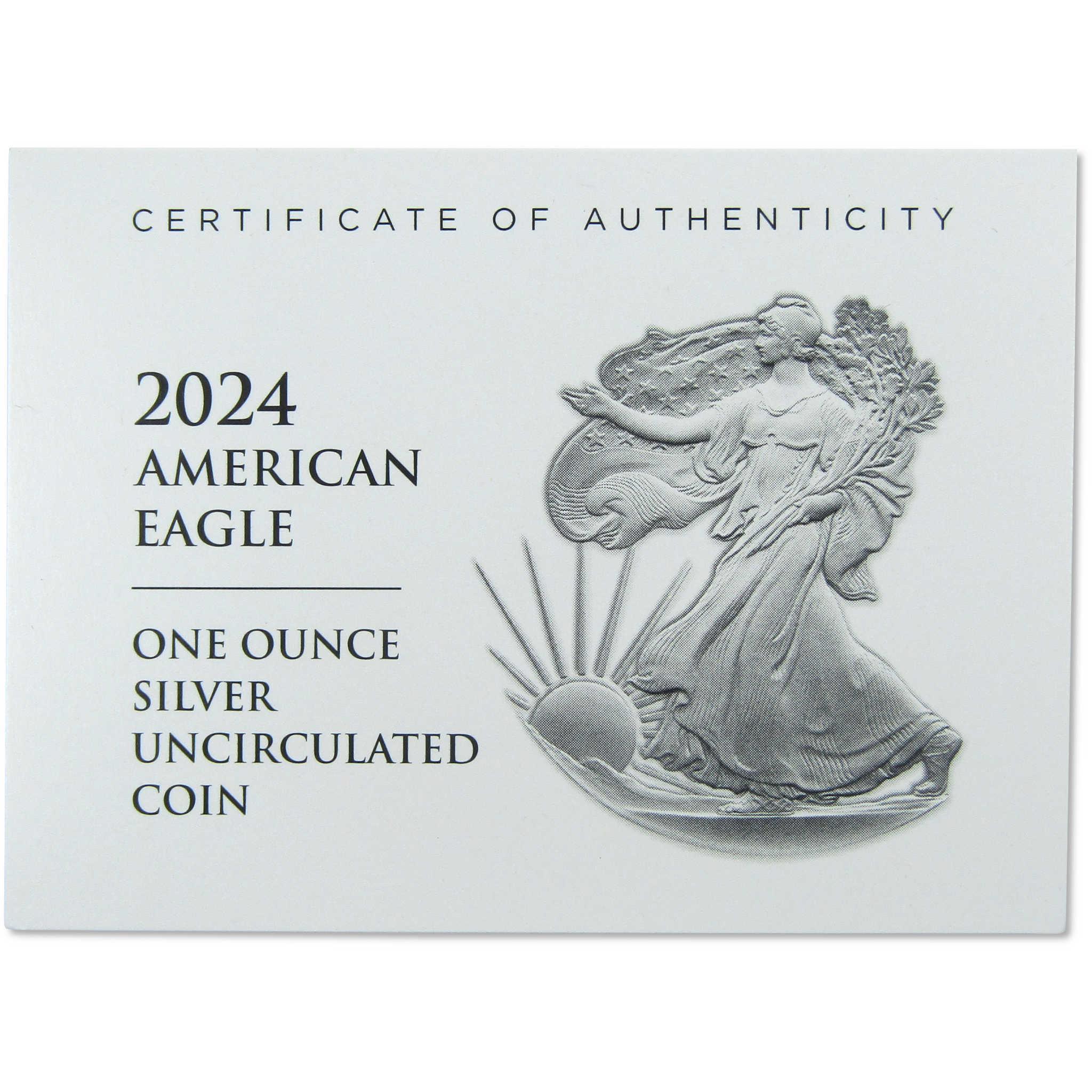 2024 W American Silver Eagle Uncirculated Burnished $1 Coin OGP COA