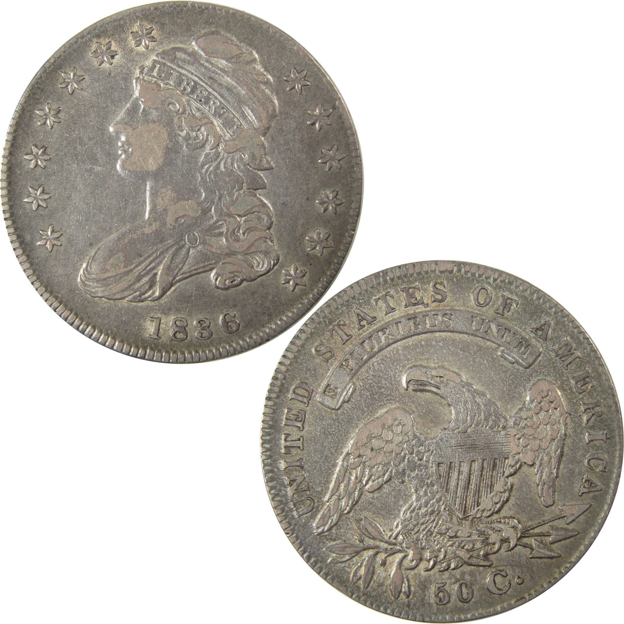 1836 Lettered Edge Capped Bust Silver Half Dollar XF EF SKU:I26416