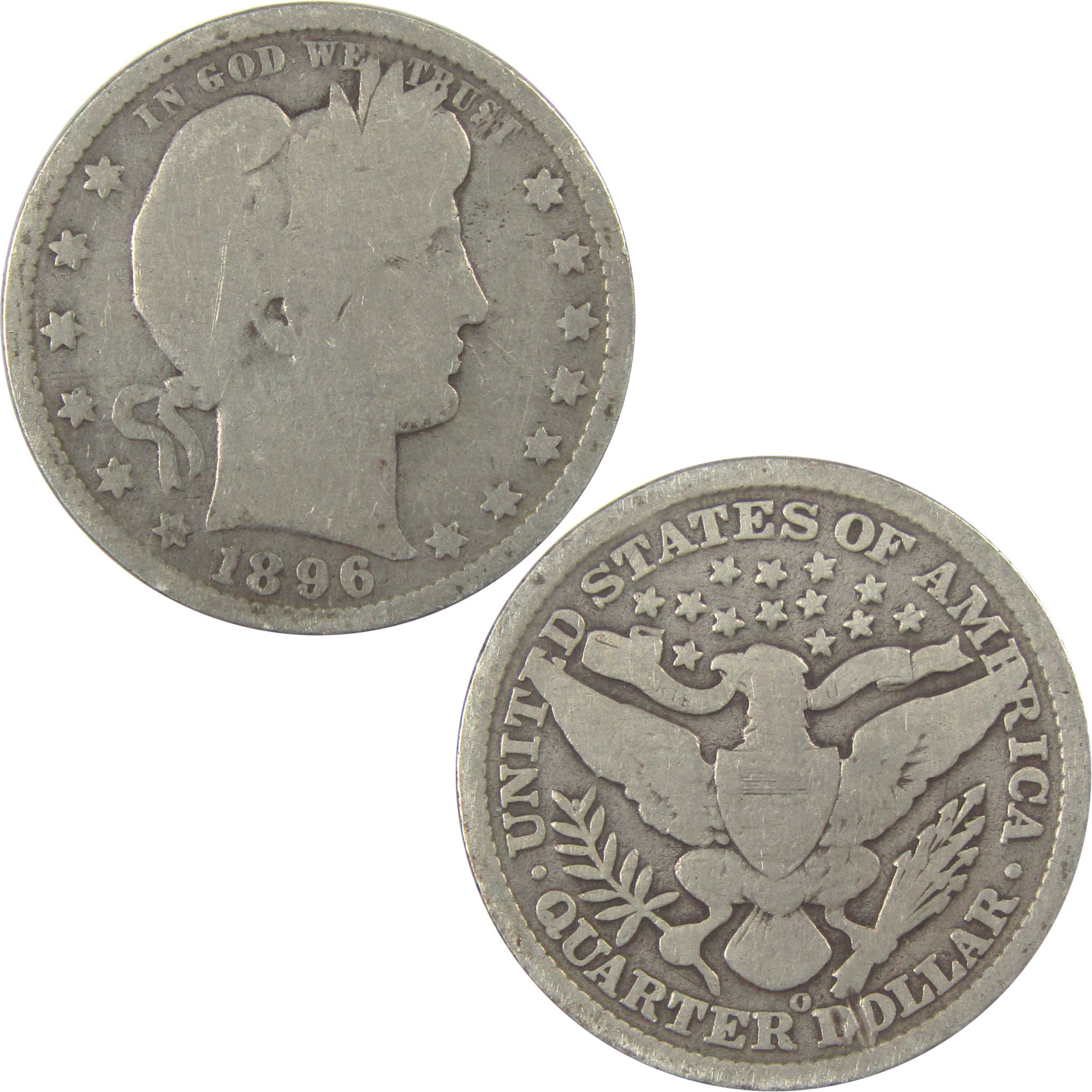 1896 O Barber Quarter G Good Silver 25c Coin SKU:I21865