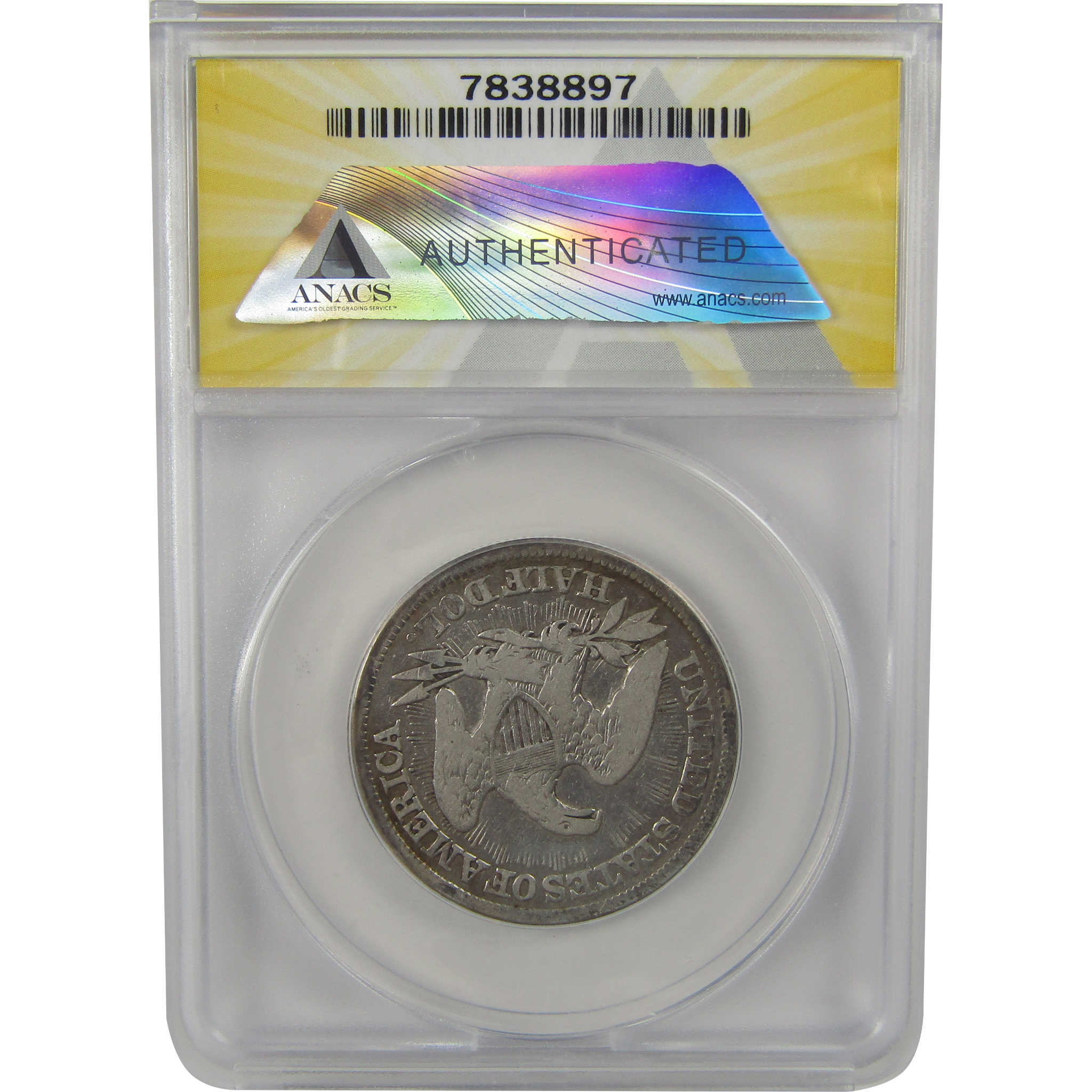 1853 Arrows Rays Seated Liberty 50C F 12 Details ANACS SKU:I22337