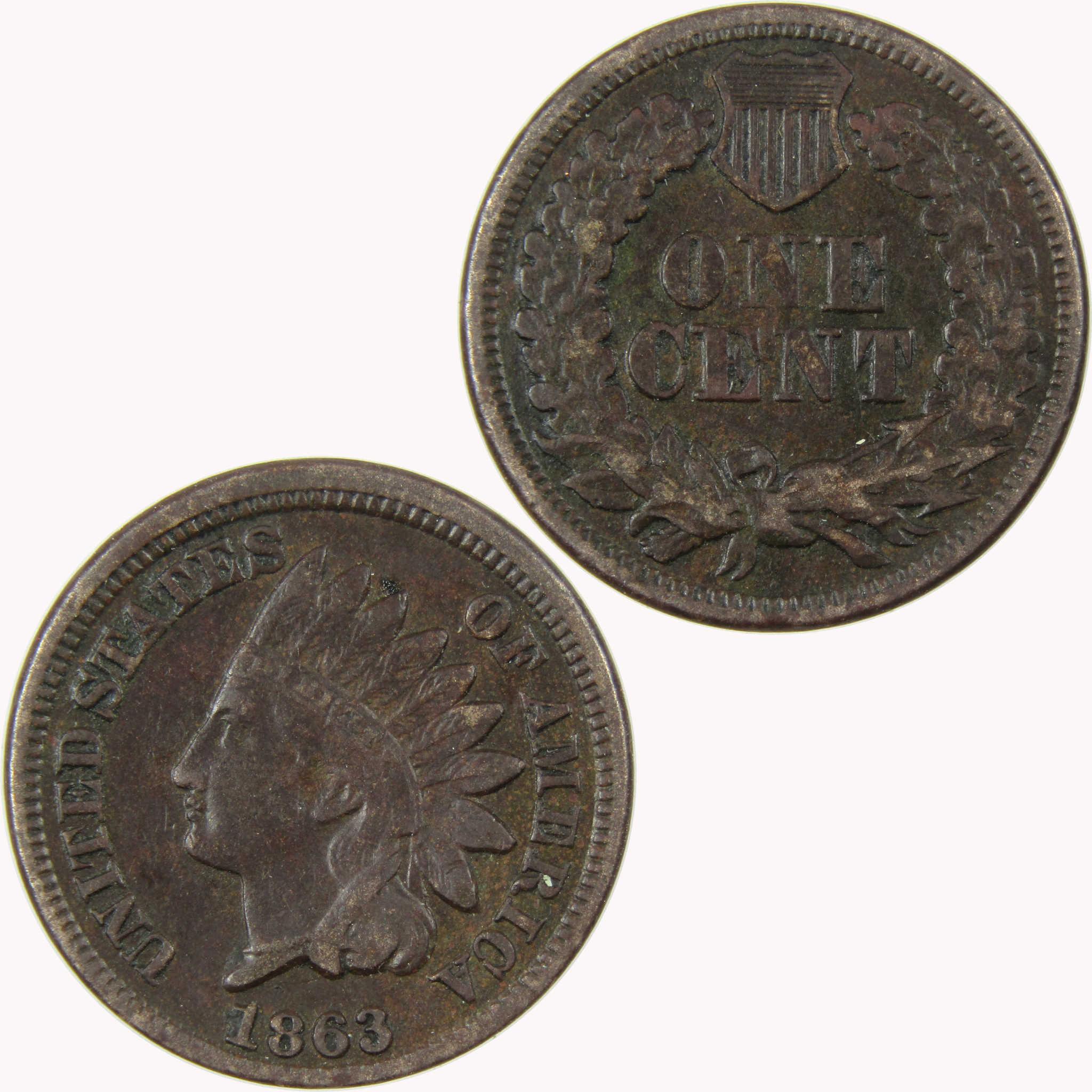 1863 Indian Head Cent VF Very Fine Details Penny 1c Coin SKU:CP1111