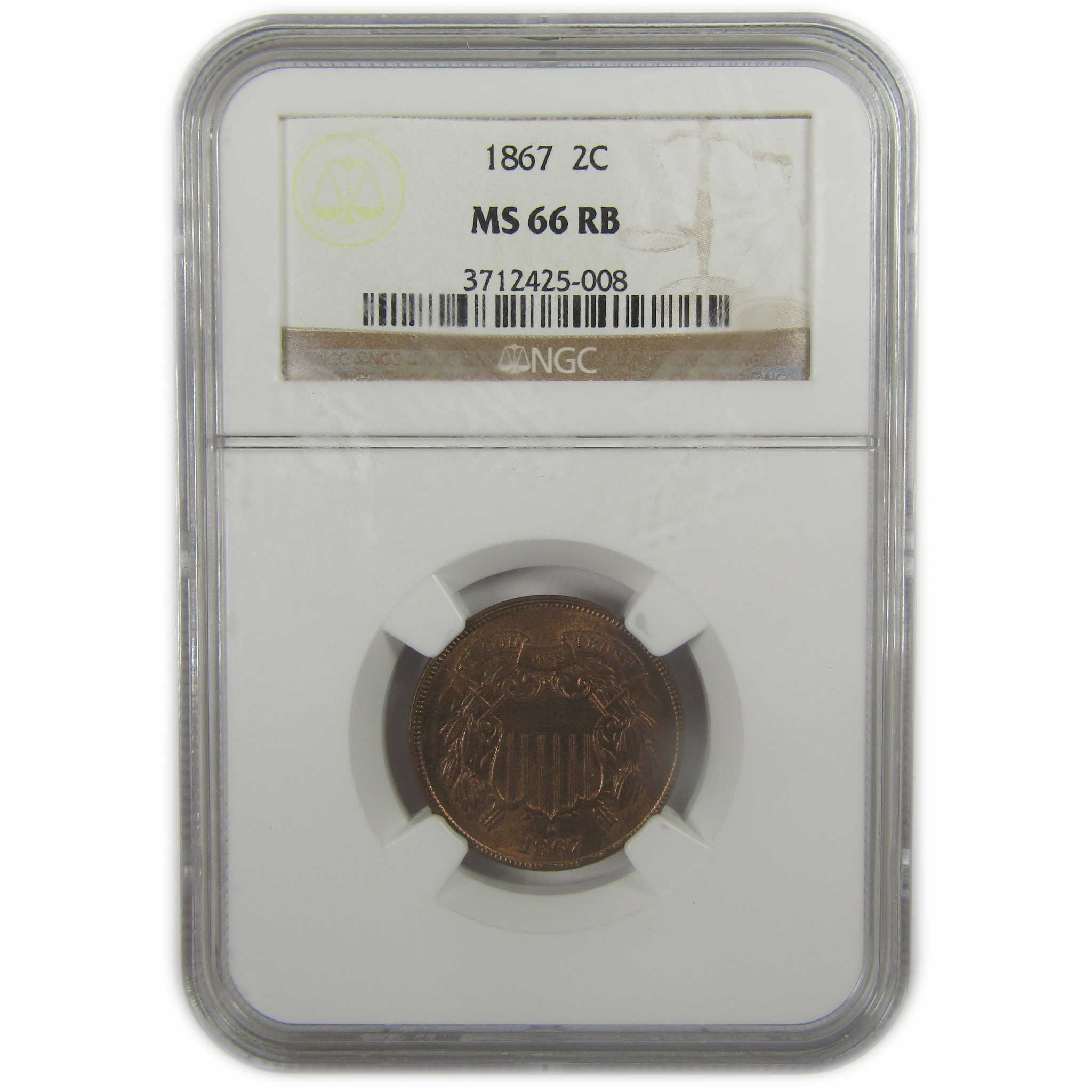 1867 Two Cent Piece MS 66 RB NGC Uncirculated 2c Coin SKU:I21996