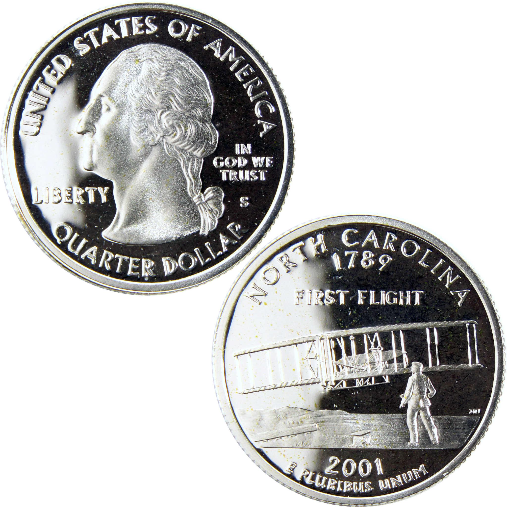 North Carolina state quarter 2001 collectible coin, Wright brothers first flight design