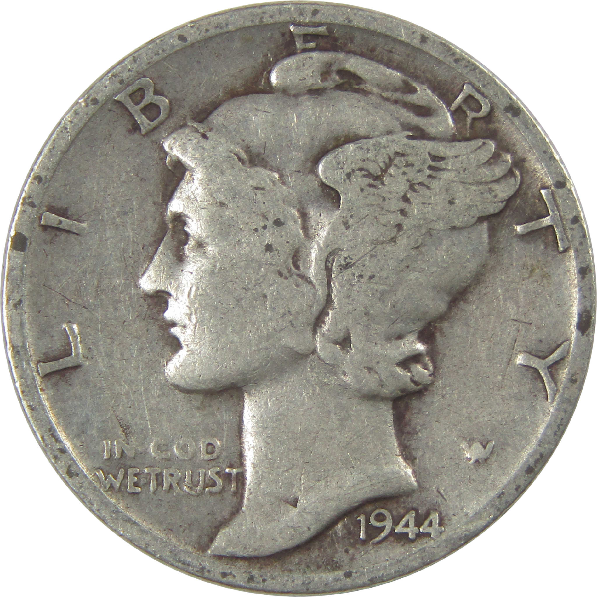 1944 D Mercury Dime Circulated Silver 10c Coin Collectible