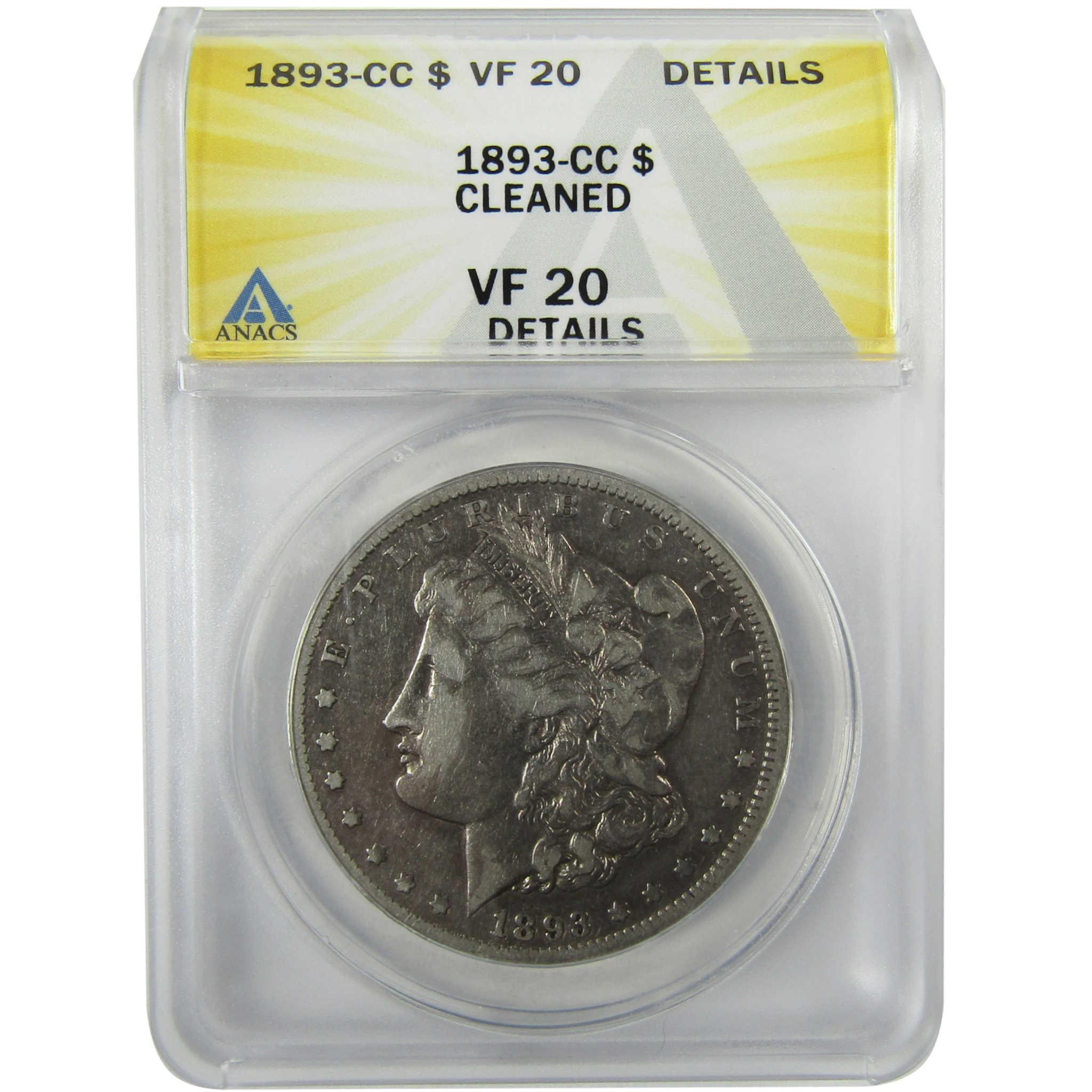 1893 CC Morgan Silver Dollar VF 20 Details ANACS $1 Coin SKU:I27970 - Morgan coin - Morgan silver dollar - Morgan silver dollar for sale - Profile Coins & Collectibles
