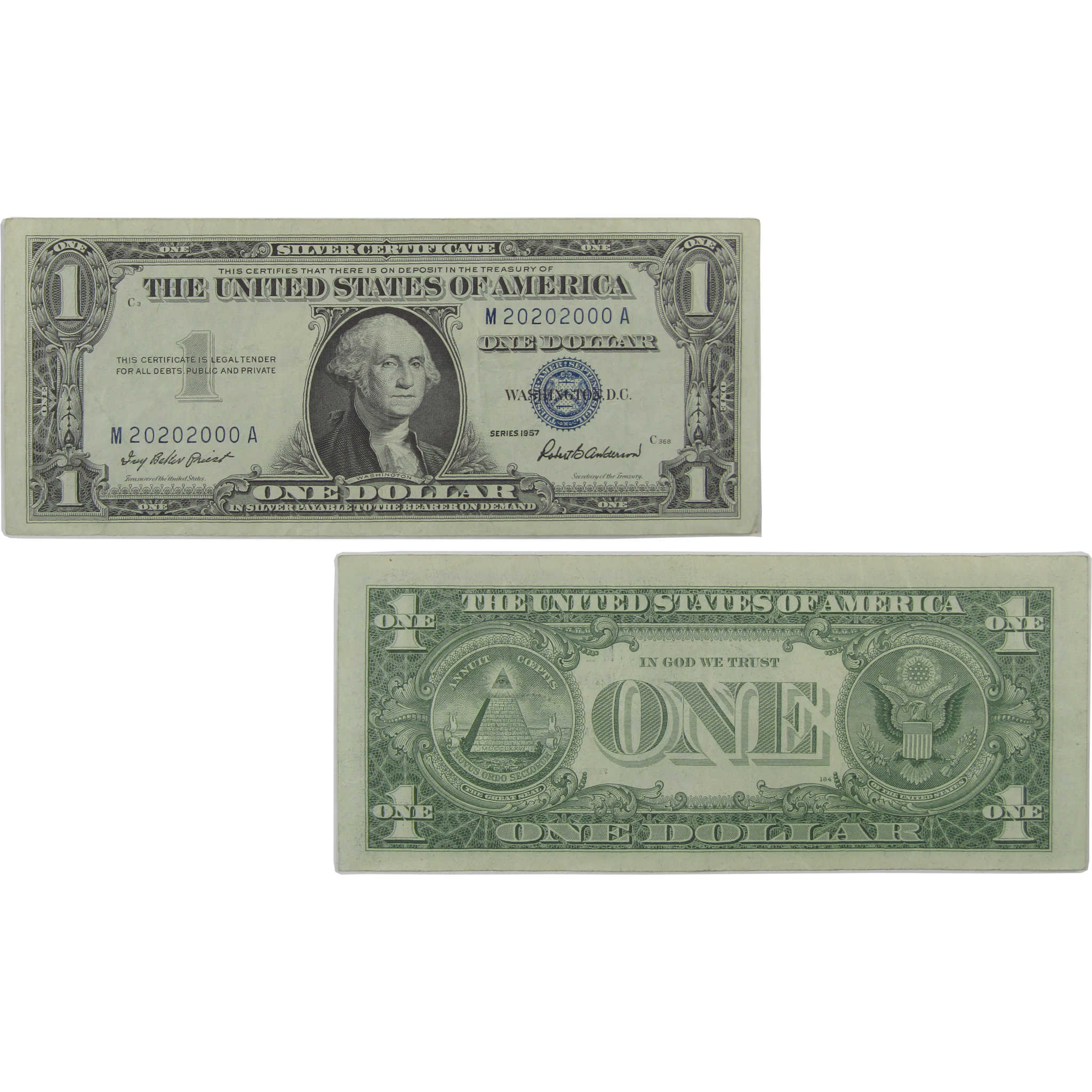 1957 $1 Small Size Silver Certificate Binary Note VF Very Fine