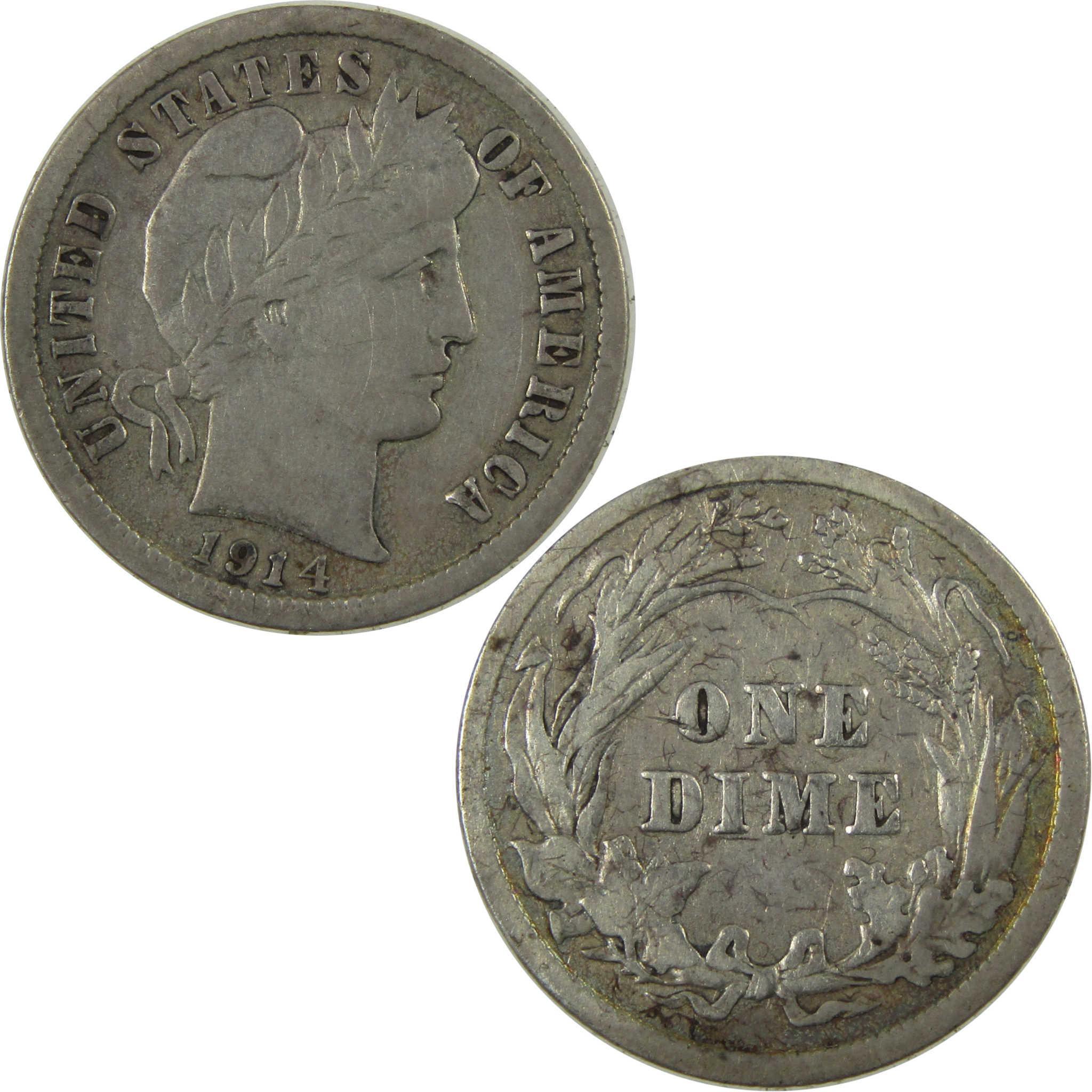 1914 Barber Silver Dime F Fine 10c Coin Collectible SKU:CP1349