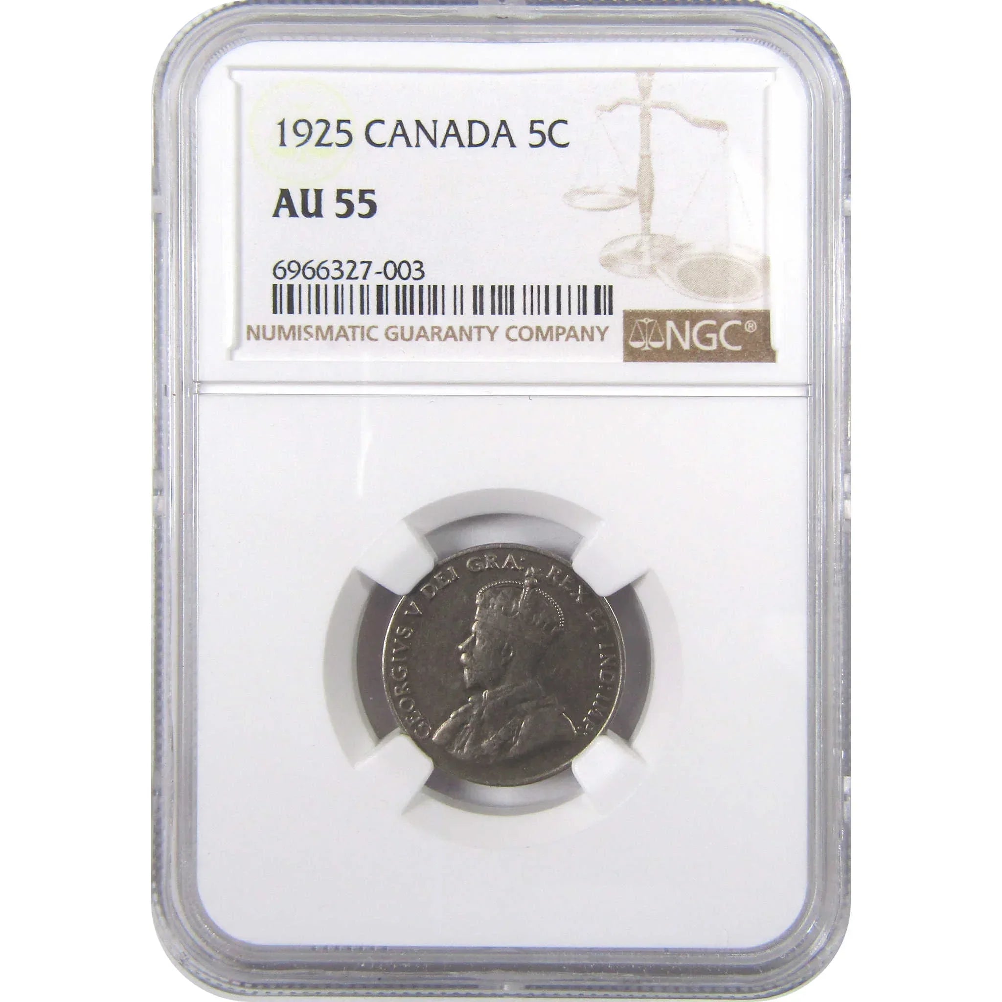 1925 George V Five Cent Piece AU 55 NGC Nickel 5c Coin SKU:CPC0232