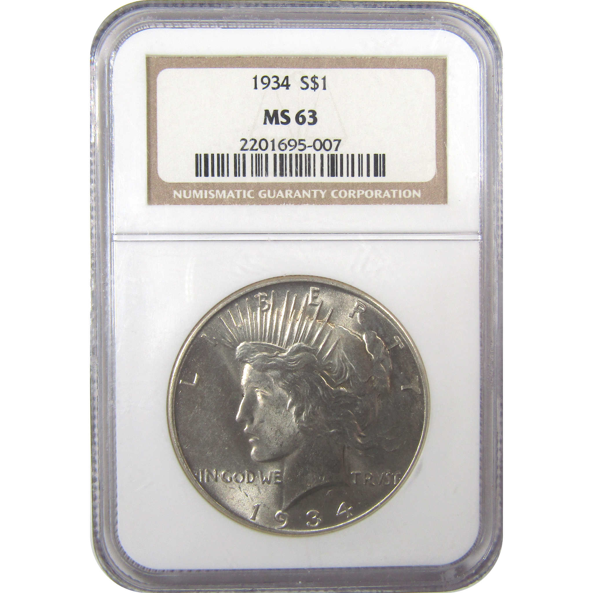 1934 Peace Silver Dollar MS 63 NGC Uncirculated $1 Coin SKU:I23391