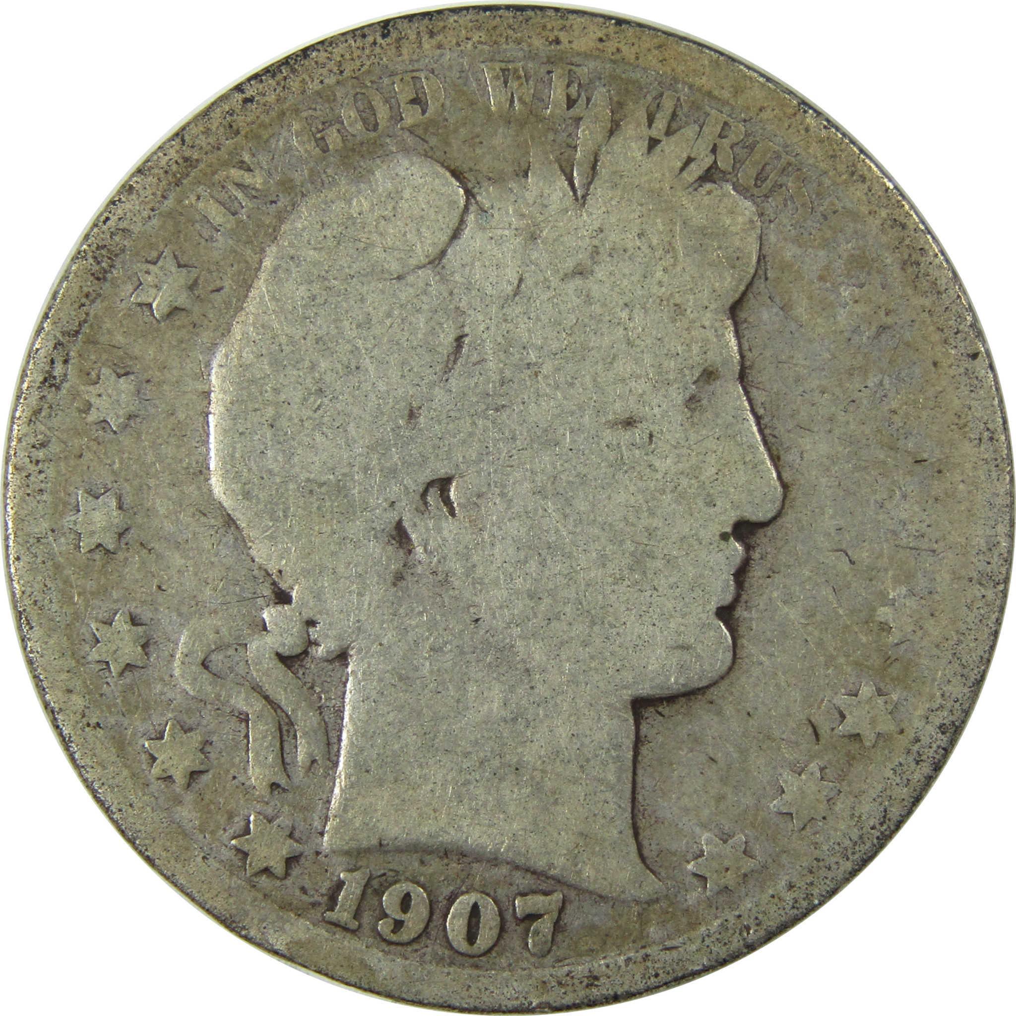 1907 S Barber Silver Half Dollar AG About Good 50c Coin SKU:I25957