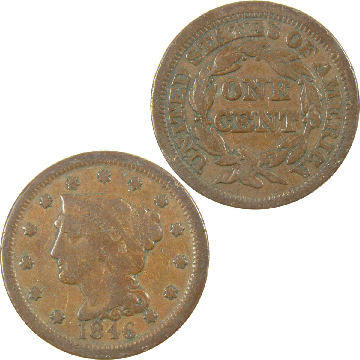 1846 Large Date Braided Hair Copper Large Cent VG Very Good SKU:CP1807