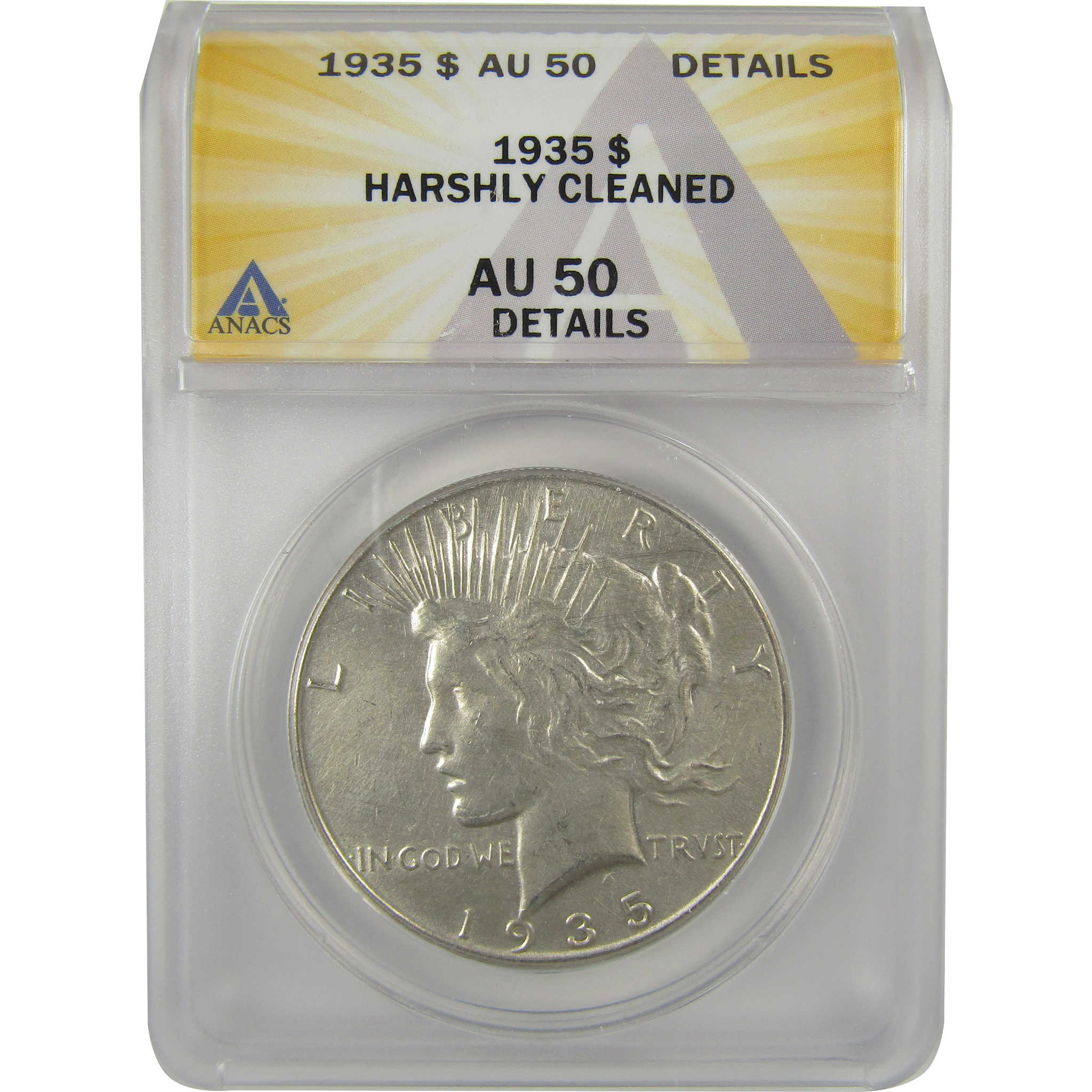 1935 Peace Dollar AU 50 Details ANACS Silver $1 Coin SKU:I20351