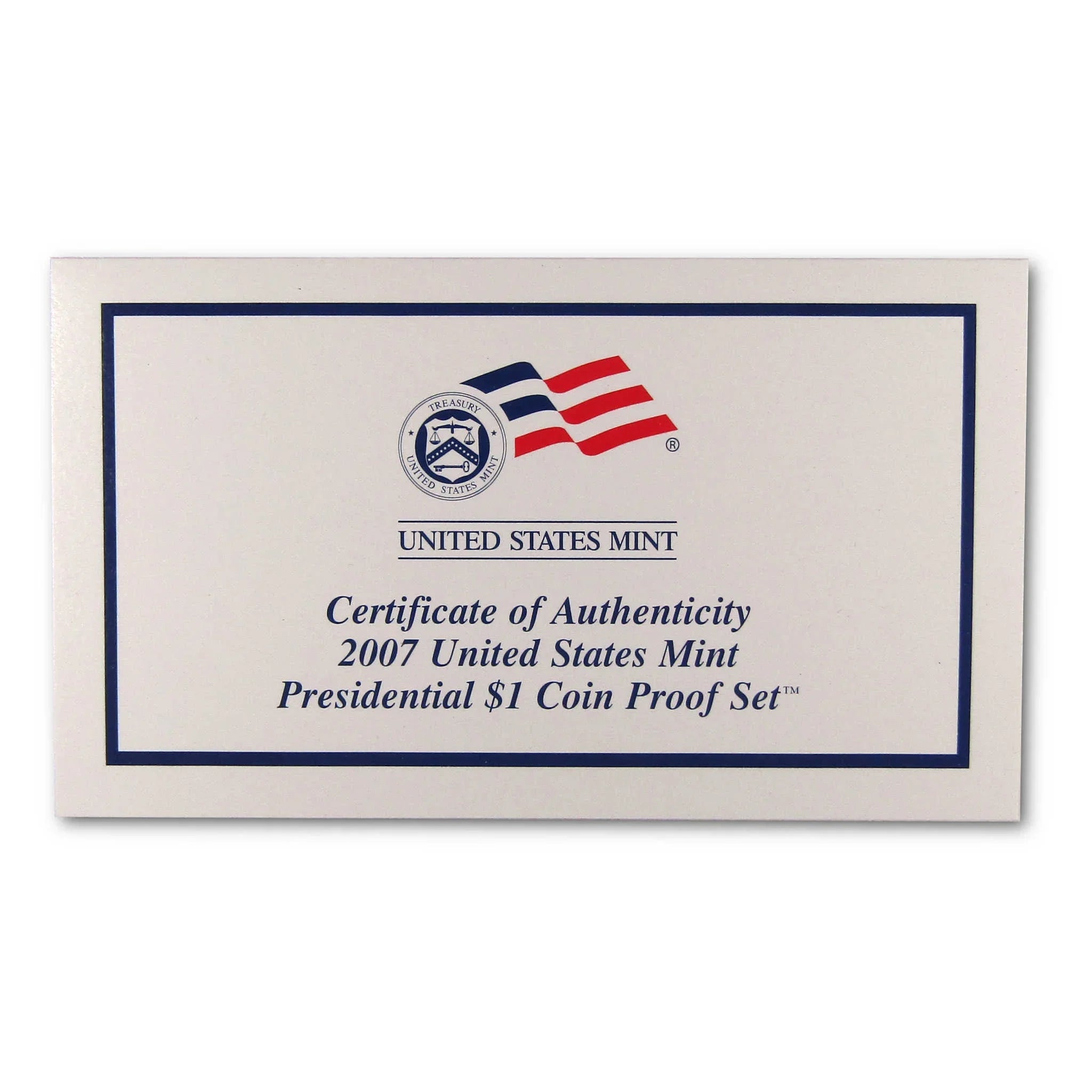 2007 United States Mint Presidential $1 Coin Proof Set Certificate of Authenticity