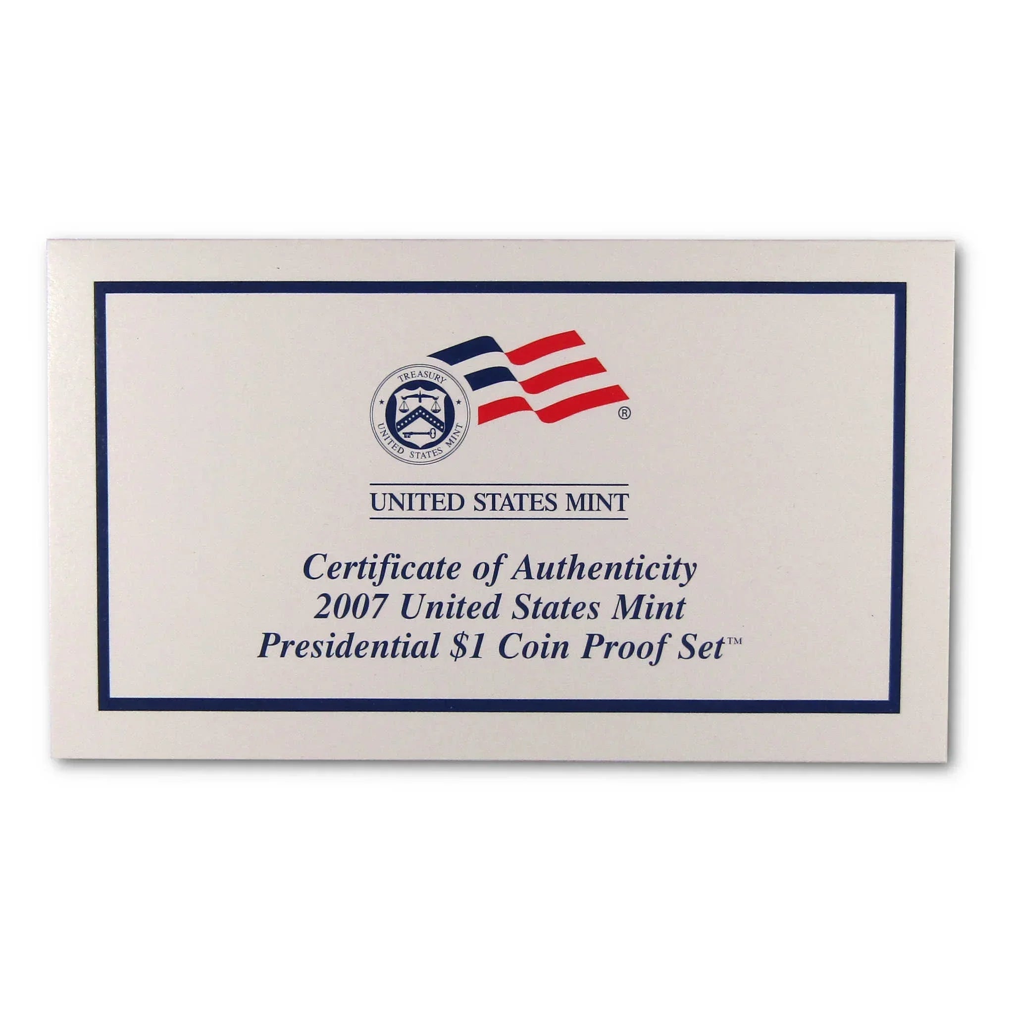 2007 United States Mint Presidential $1 Coin Proof Set Certificate of Authenticity