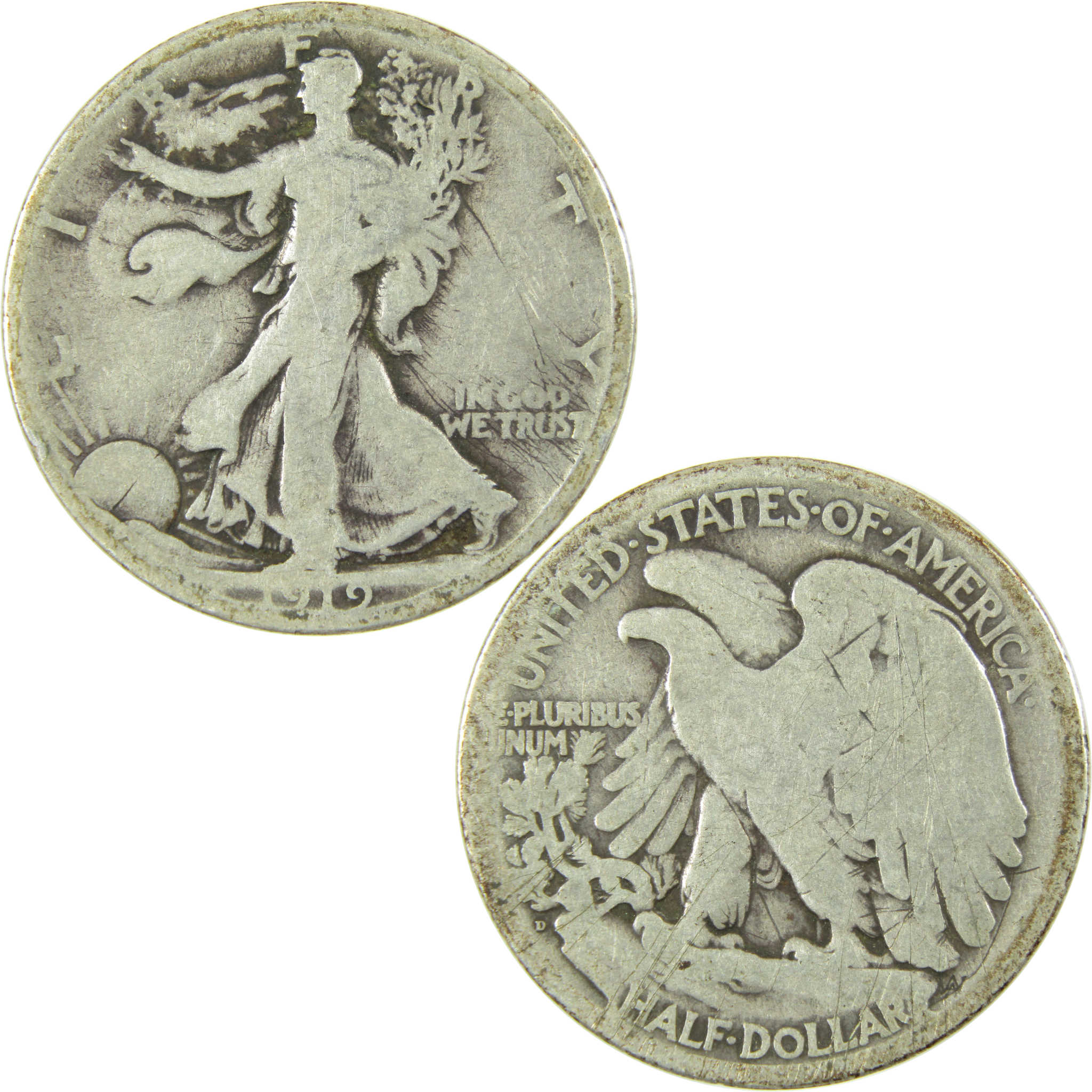 1919 D Liberty Walking Silver Half Dollar AG About Good SKU:I24113