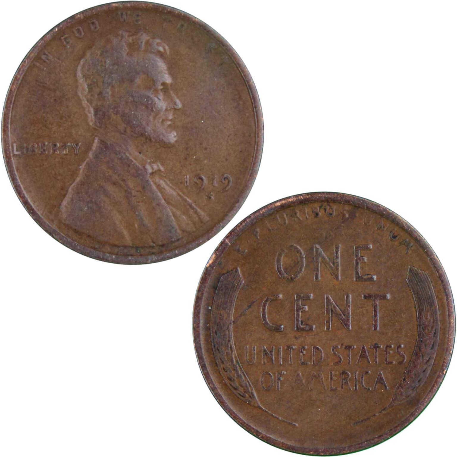 1919 S Lincoln Wheat Cent VF Very Fine Penny 1c Coin Collectible