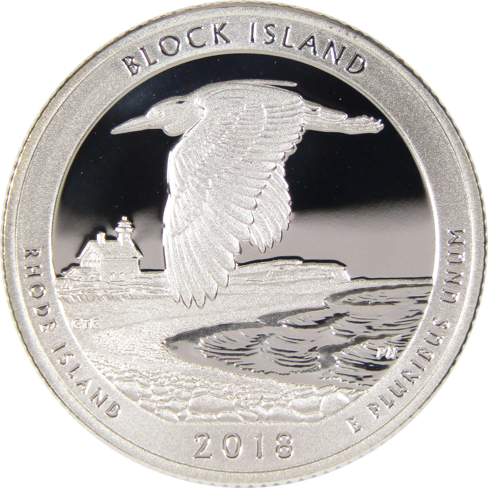 2018 Block Island quarter featuring a bird in flight above the shore, Rhode Island collectible coin