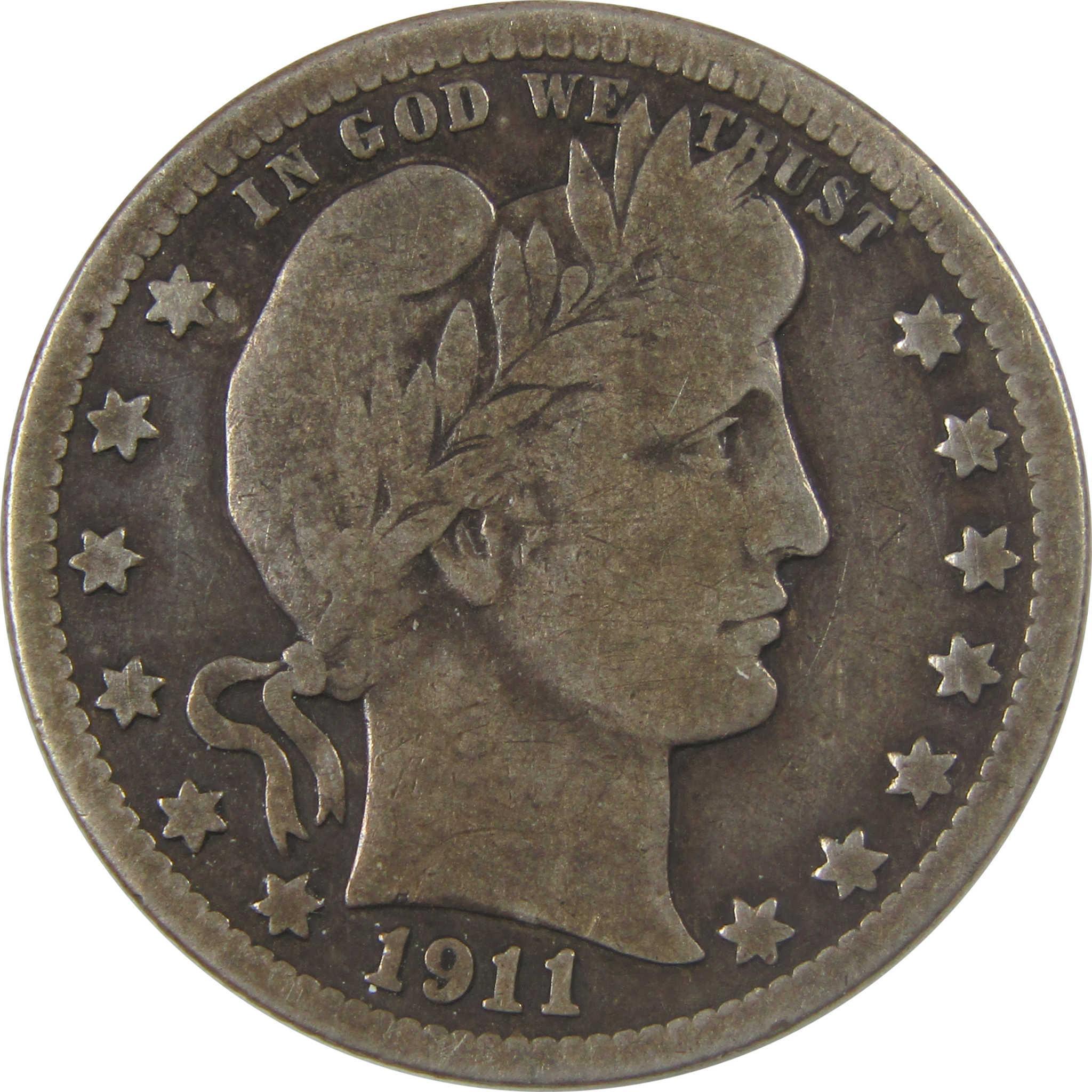 1911 D Barber Silver Quarter VG Very Good 25c Coin SKU:I25156