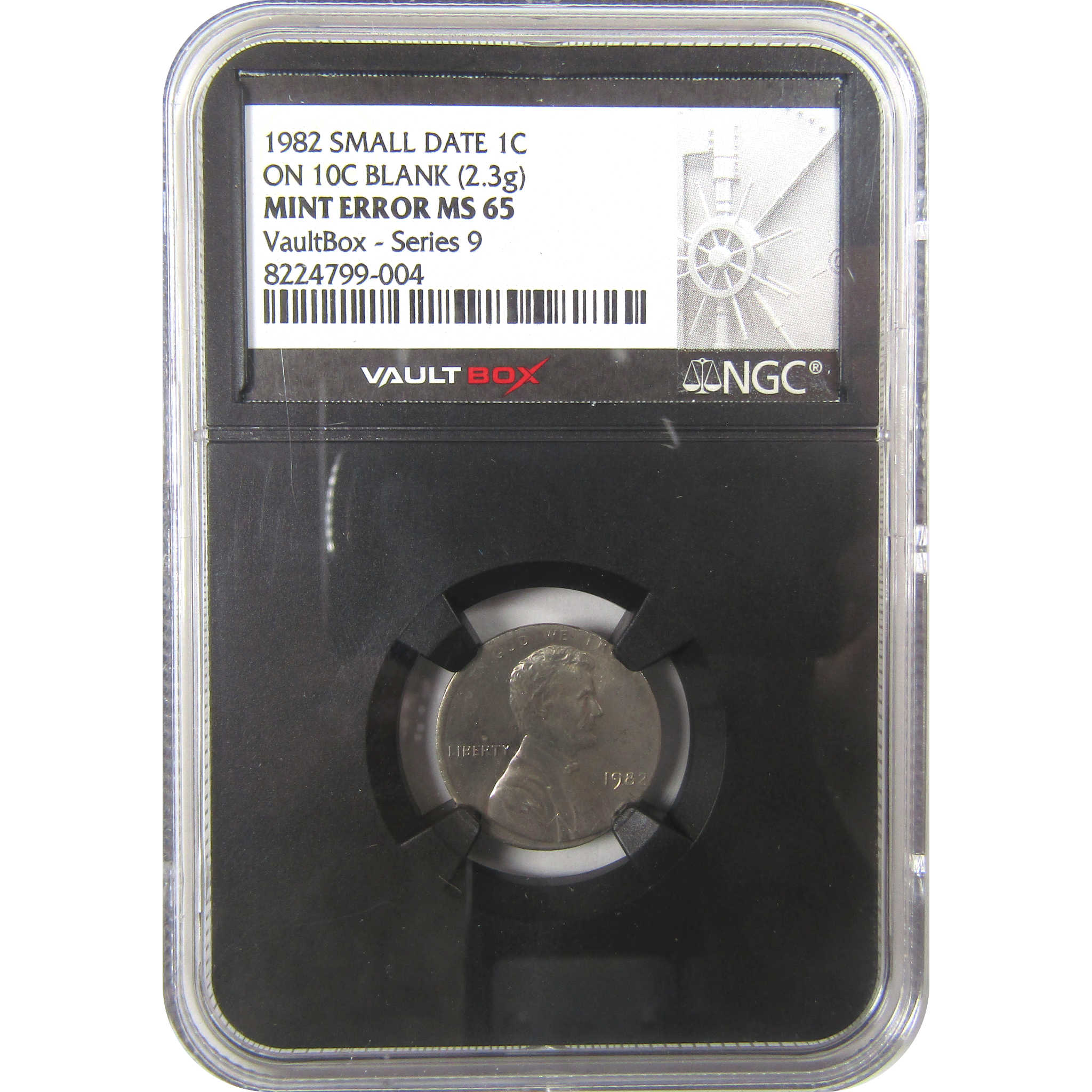 1982 Sm Date Lincoln Cent MS 65 NGC Mint Error On 10C Blank SKU:I23449