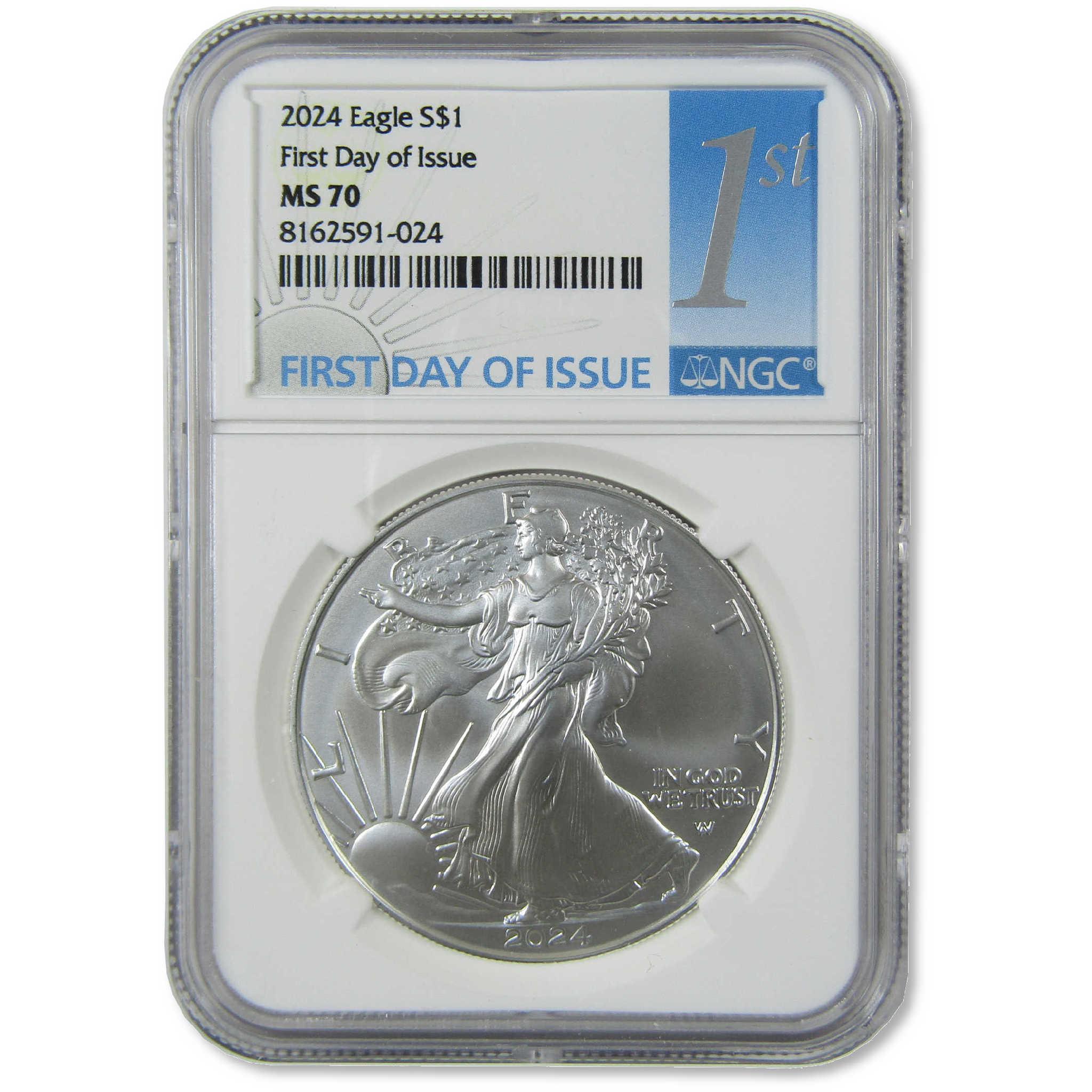 2024 W American Silver Eagle MS 70 NGC Burnished $1 Coin First Day