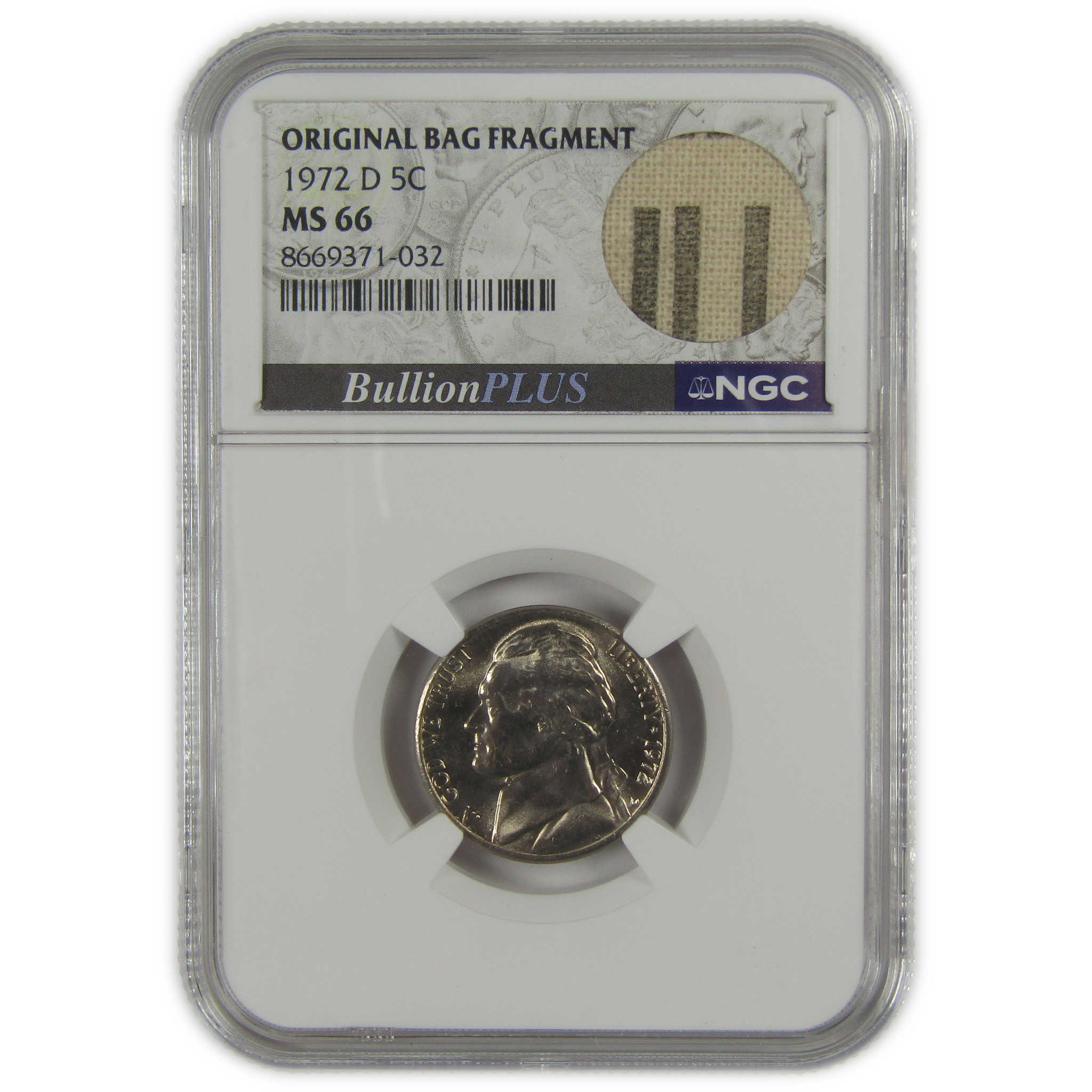1972 D Jefferson Nickel MS 66 NGC Original Bag Fragment SKU:I23503