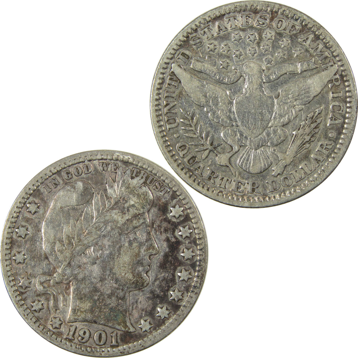 1901 Barber Silver Quarter XF EF Extremely Fine Details SKU:I28531