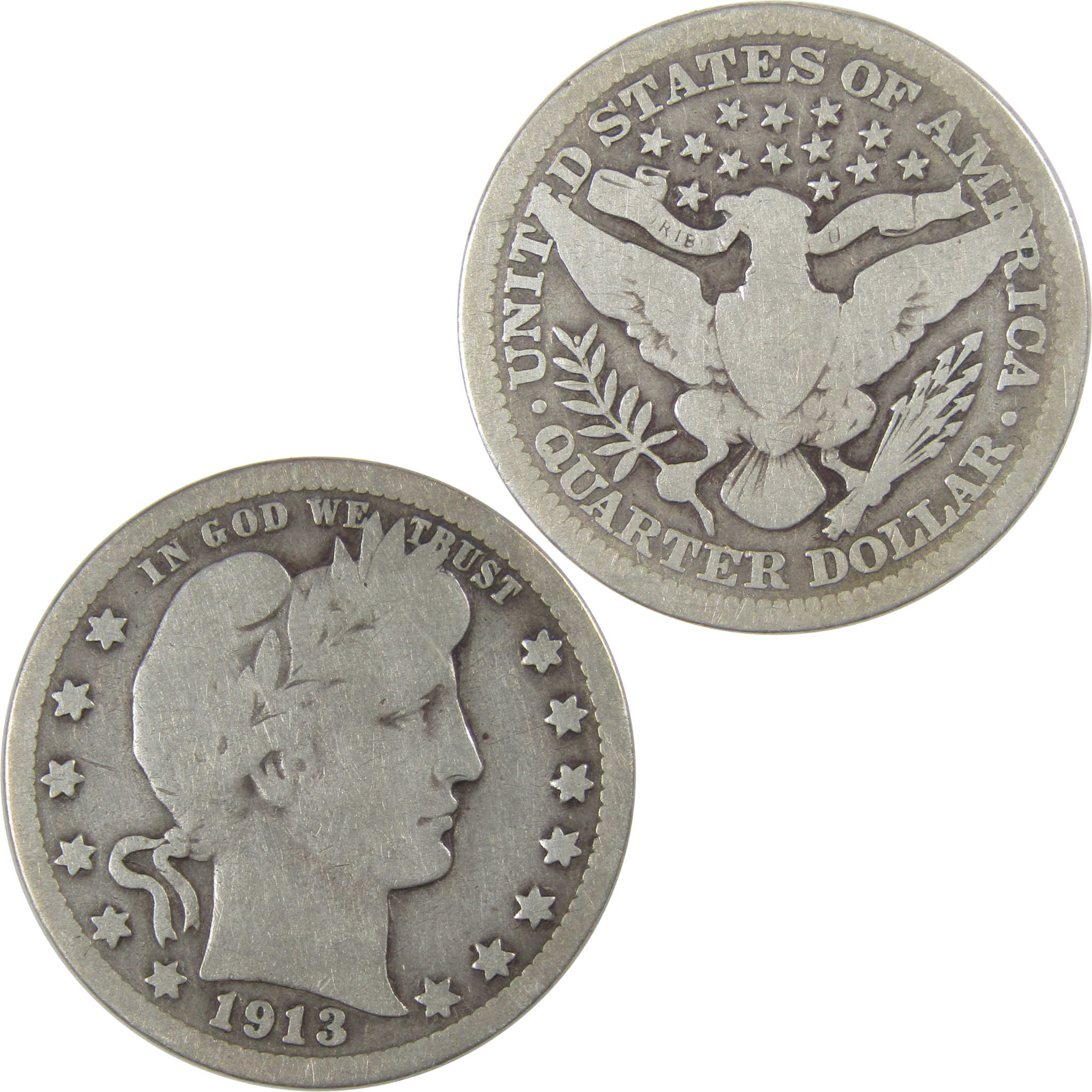 1913 Barber Quarter G Good Silver 25c Coin SKU:CP15