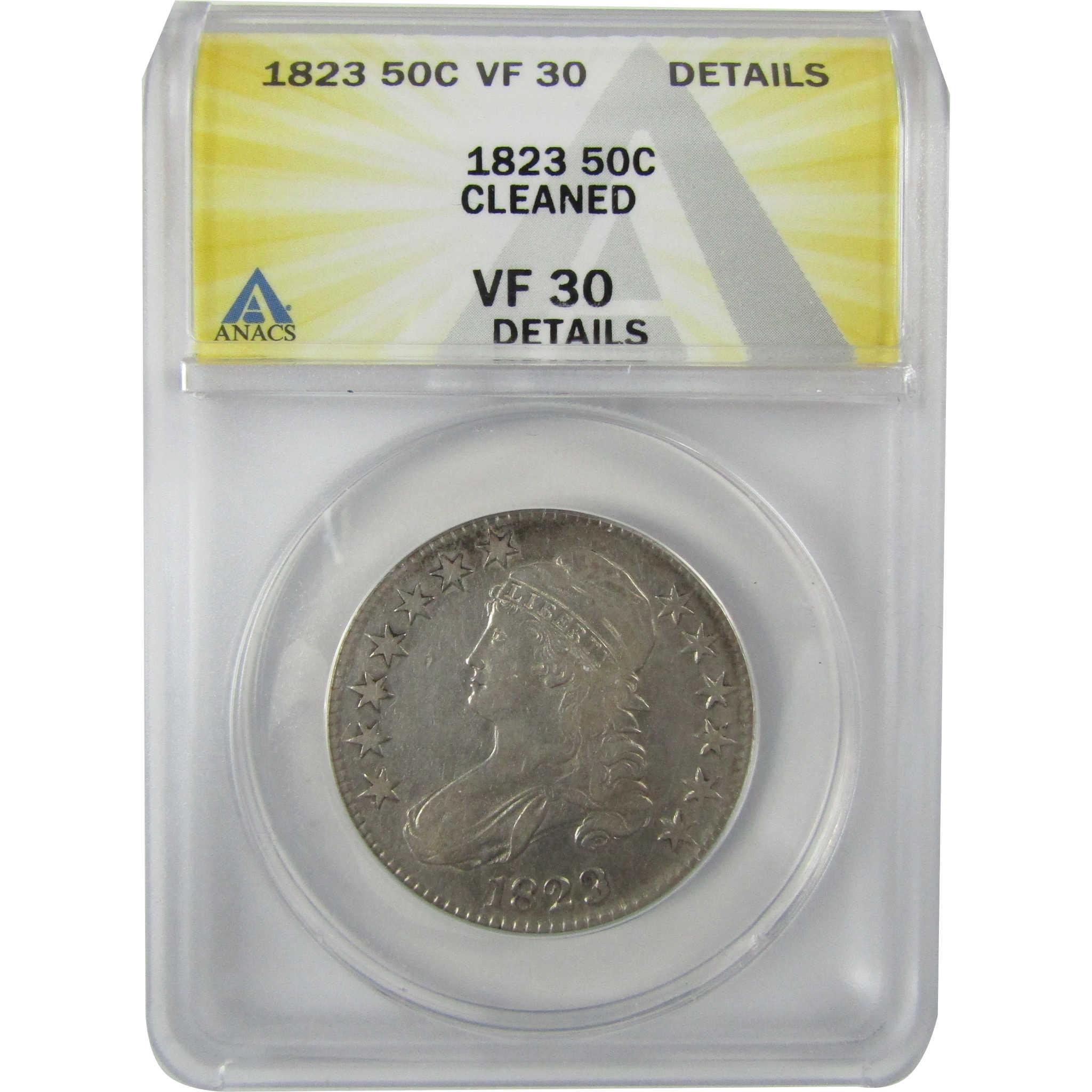 1823 Capped Bust Silver Half Dollar VF 30 Details ANACS SKU:CP577