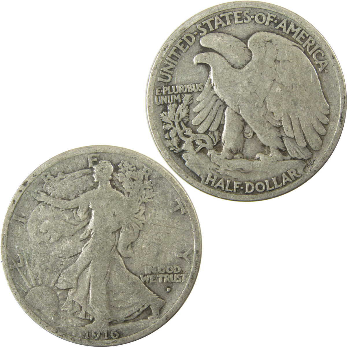 1916 D Liberty Walking Silver 50c VG Very Good Details SKU:I29020