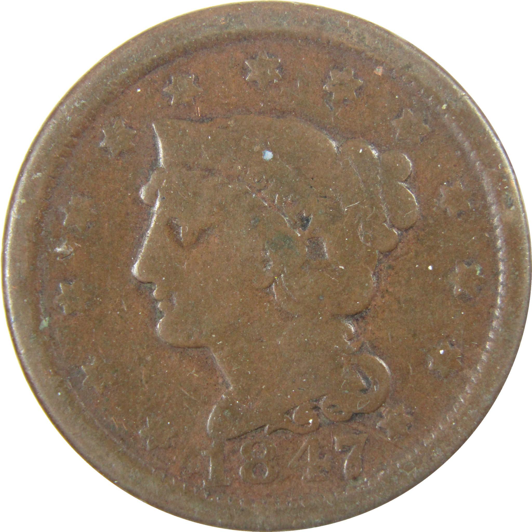 1847 Braided Hair Copper Large Cent VG Very Good Details SKU:I28205