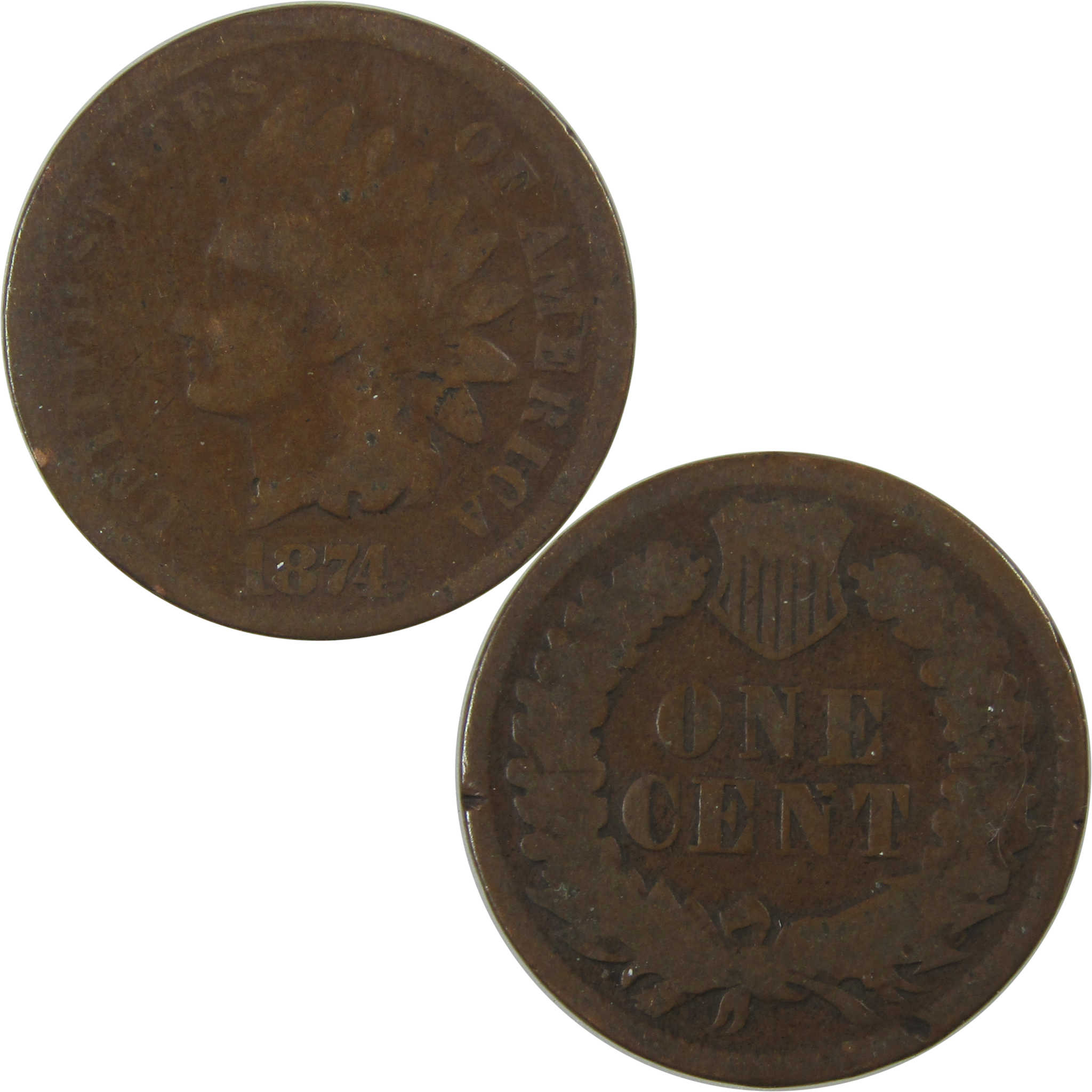 1874 Indian Head Cent AG About Good Penny 1c Coin SKU:I24644