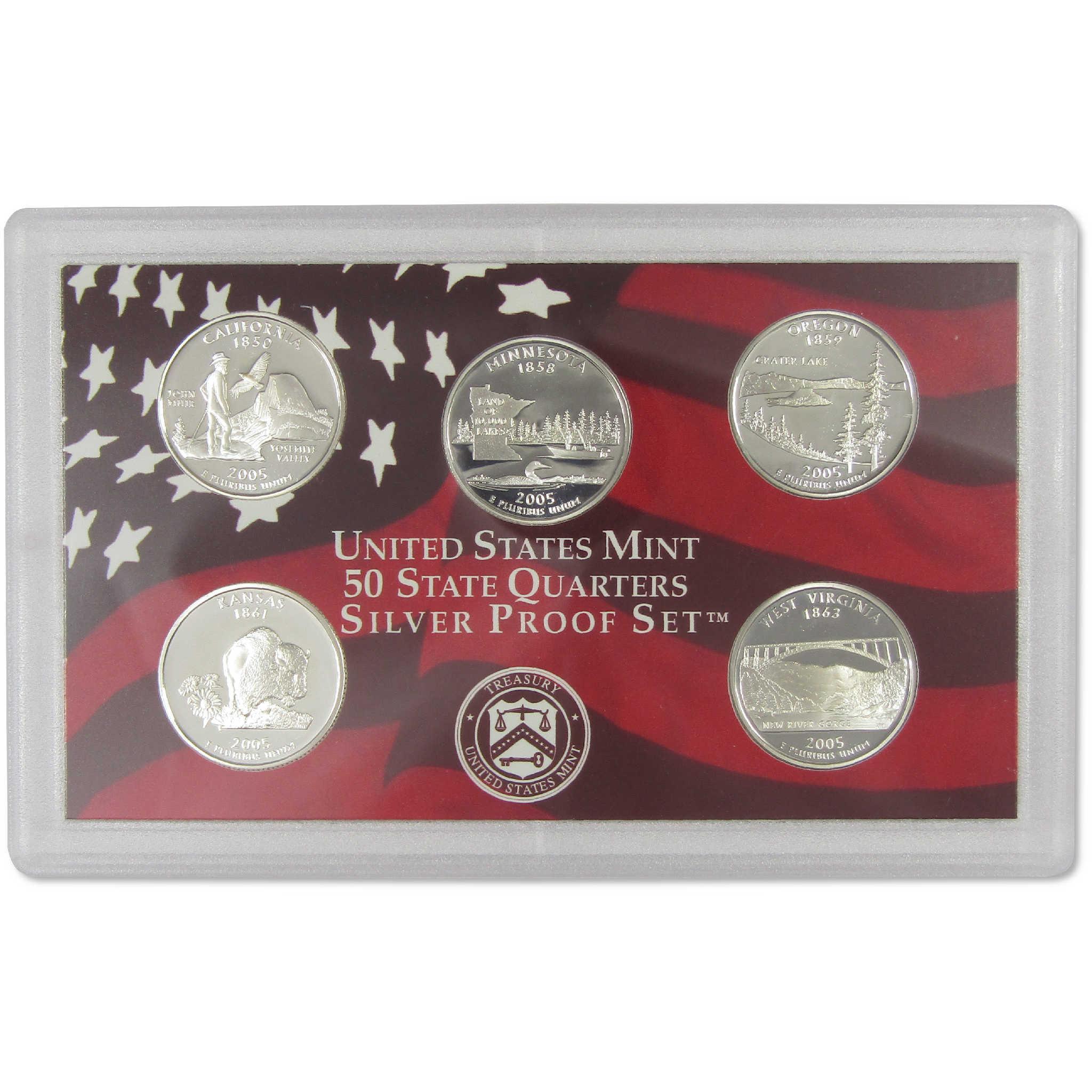2005 State Quarter Silver Proof Set U.S. Mint Packaging OGP COA