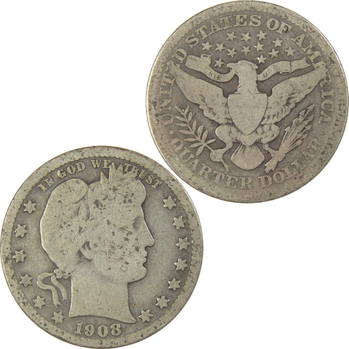 1908 Barber Silver Quarter G Good 25c Coin Collectible