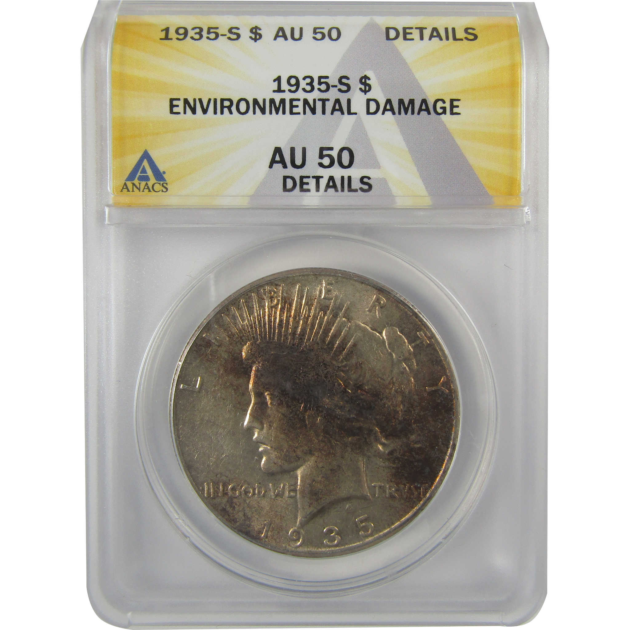 1935 S Peace Dollar AU 50 Details ANACS Silver $1 Coin SKU:I21627