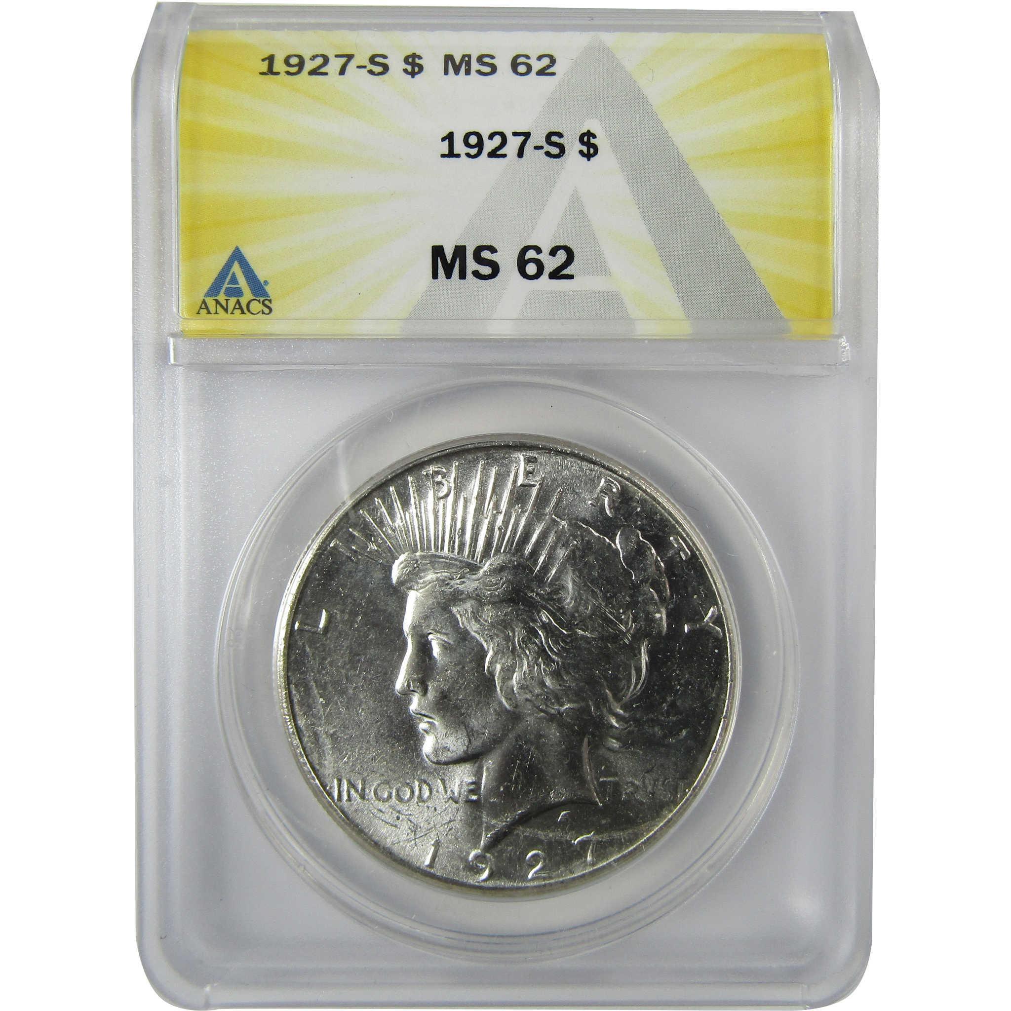 1927 S Peace Silver Dollar MS 62 ANACS Uncirculated $1 Coin SKU:CP629