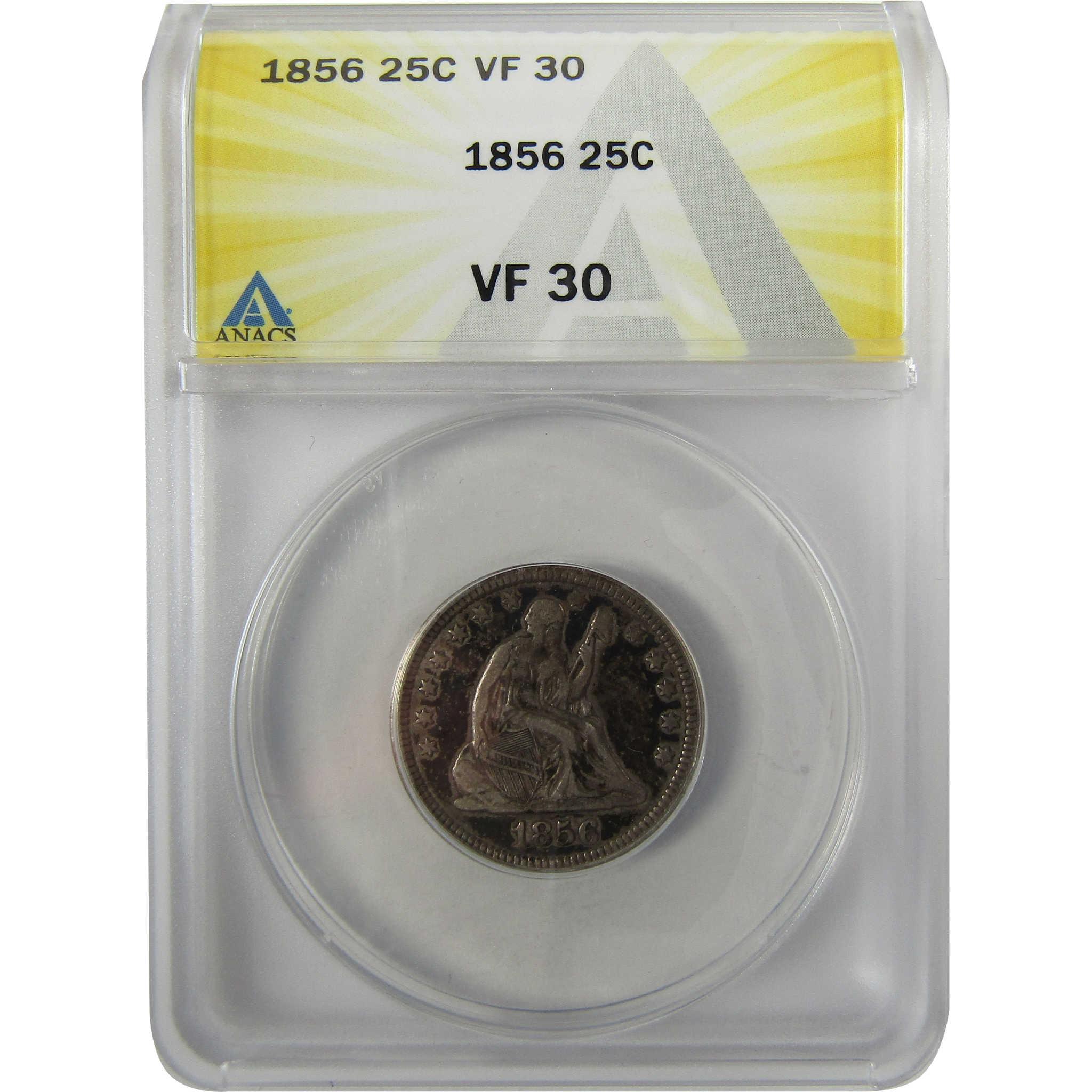 1856 Seated Liberty Silver Quarter VF 30 ANACS 25c Coin SKU:I28041