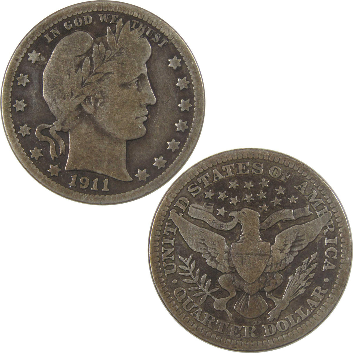 1911 D Barber Silver Quarter VG Very Good 25c Coin SKU:I25156